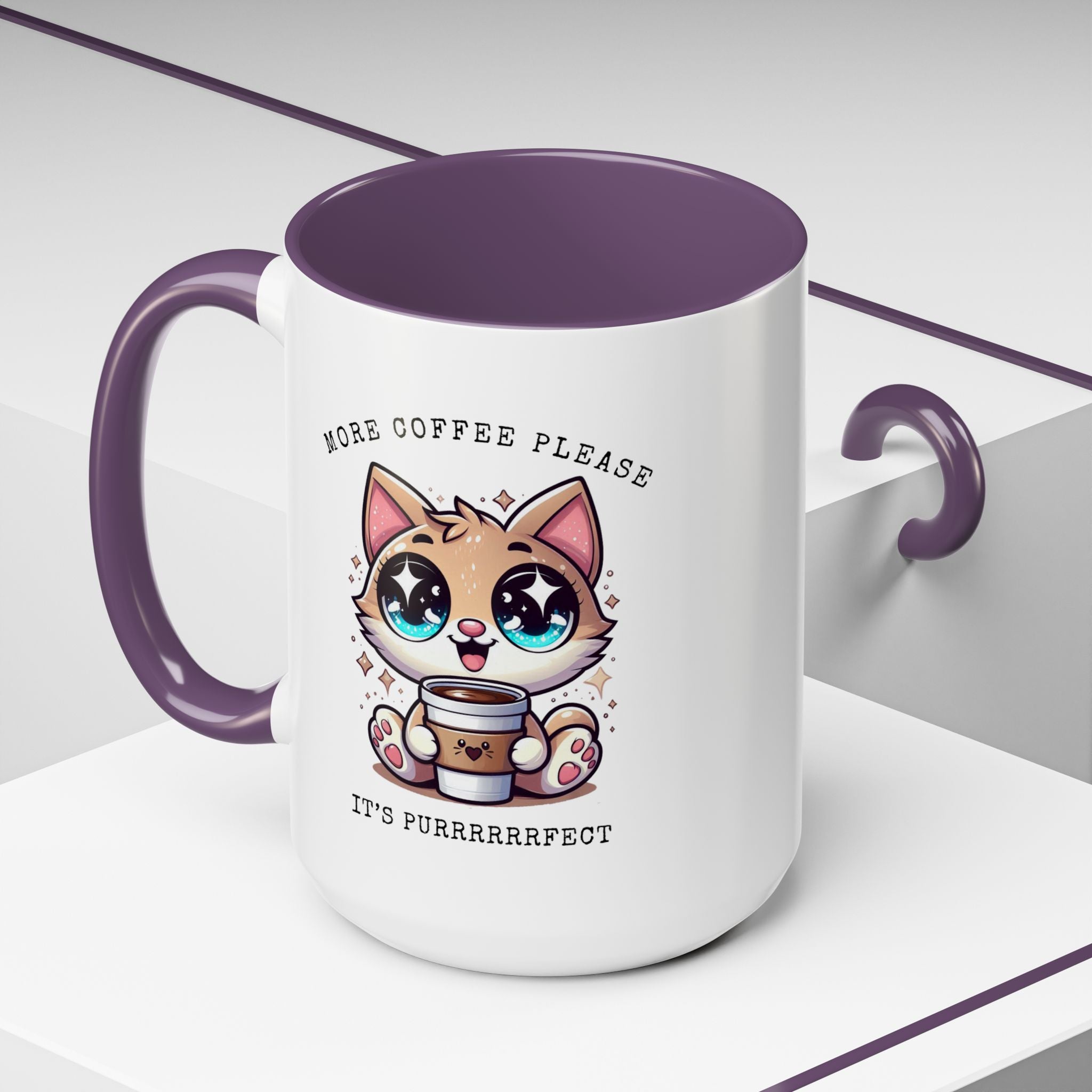 Cute Cat Coffee Mug - More Coffee Please, Adorable Gift for Cat Lovers, Fun Kitchen Decor, Perfect for Birthdays or Holidays