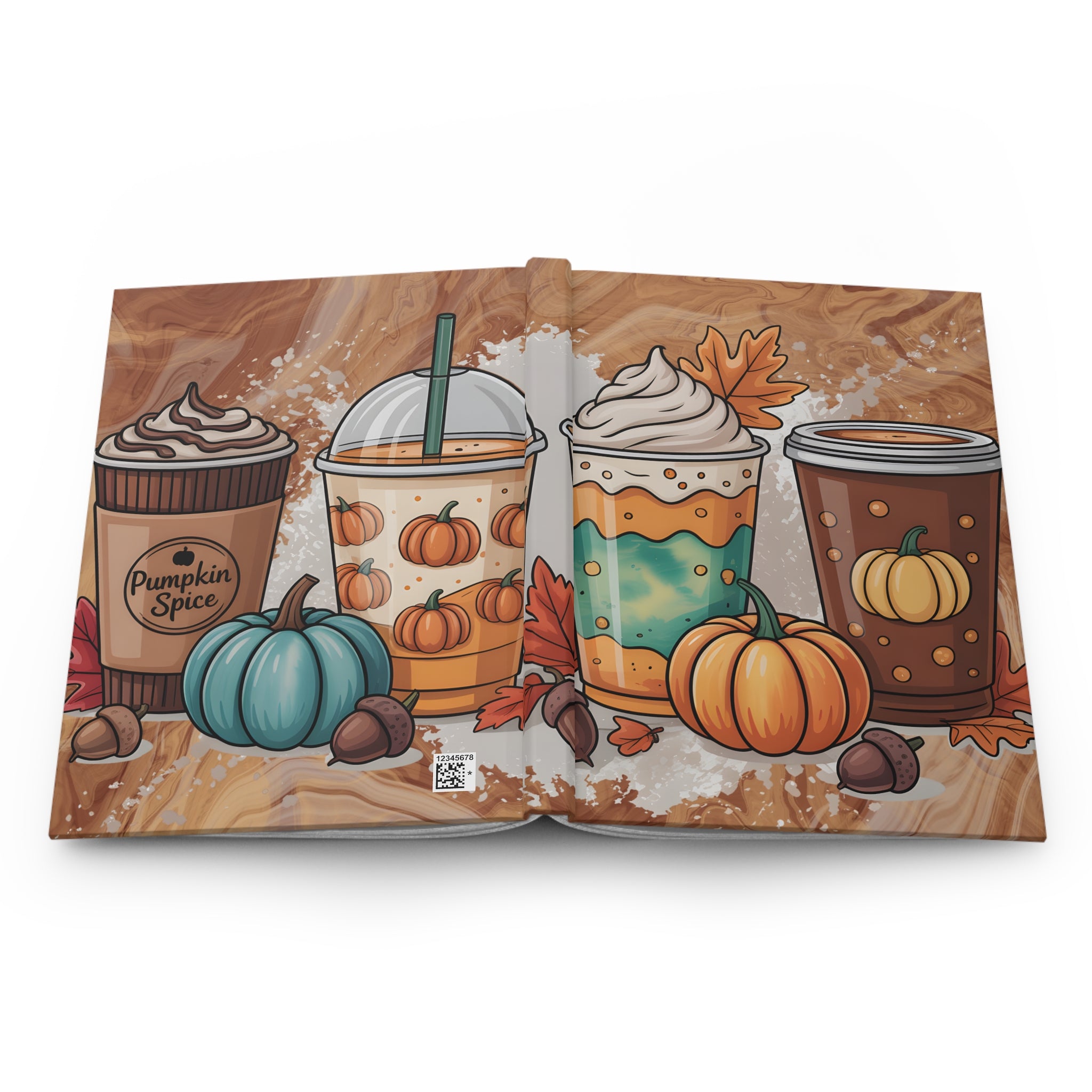 Autumn-Themed Hardcover Journal with Pumpkin Spice Design, Coffee Lovers Journal, Fall Journal, Gift for Writers, Thanksgiving Journal