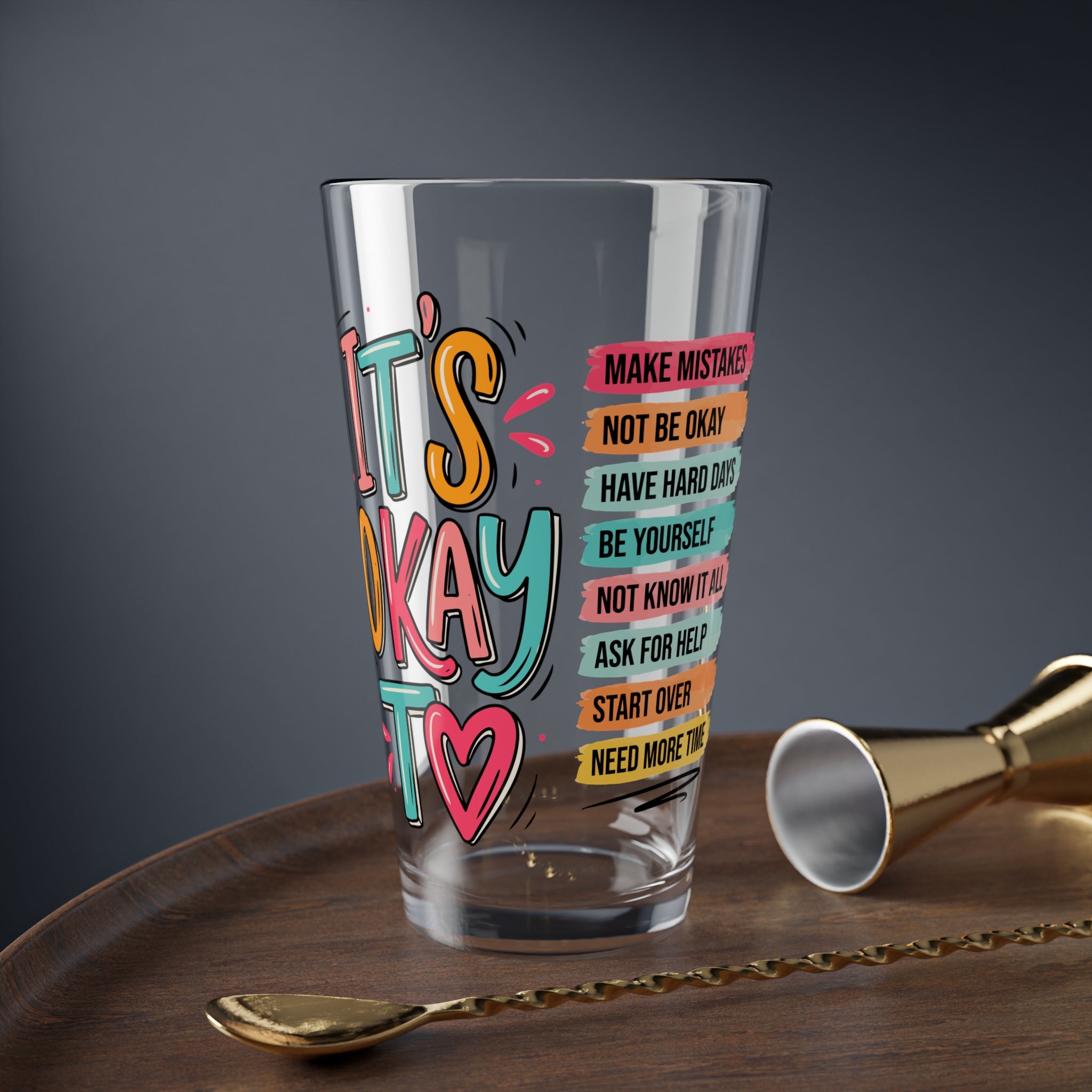 It's okay to make mistakes glass cup, Positive affirmation iced coffee glass, Mental health awareness gift