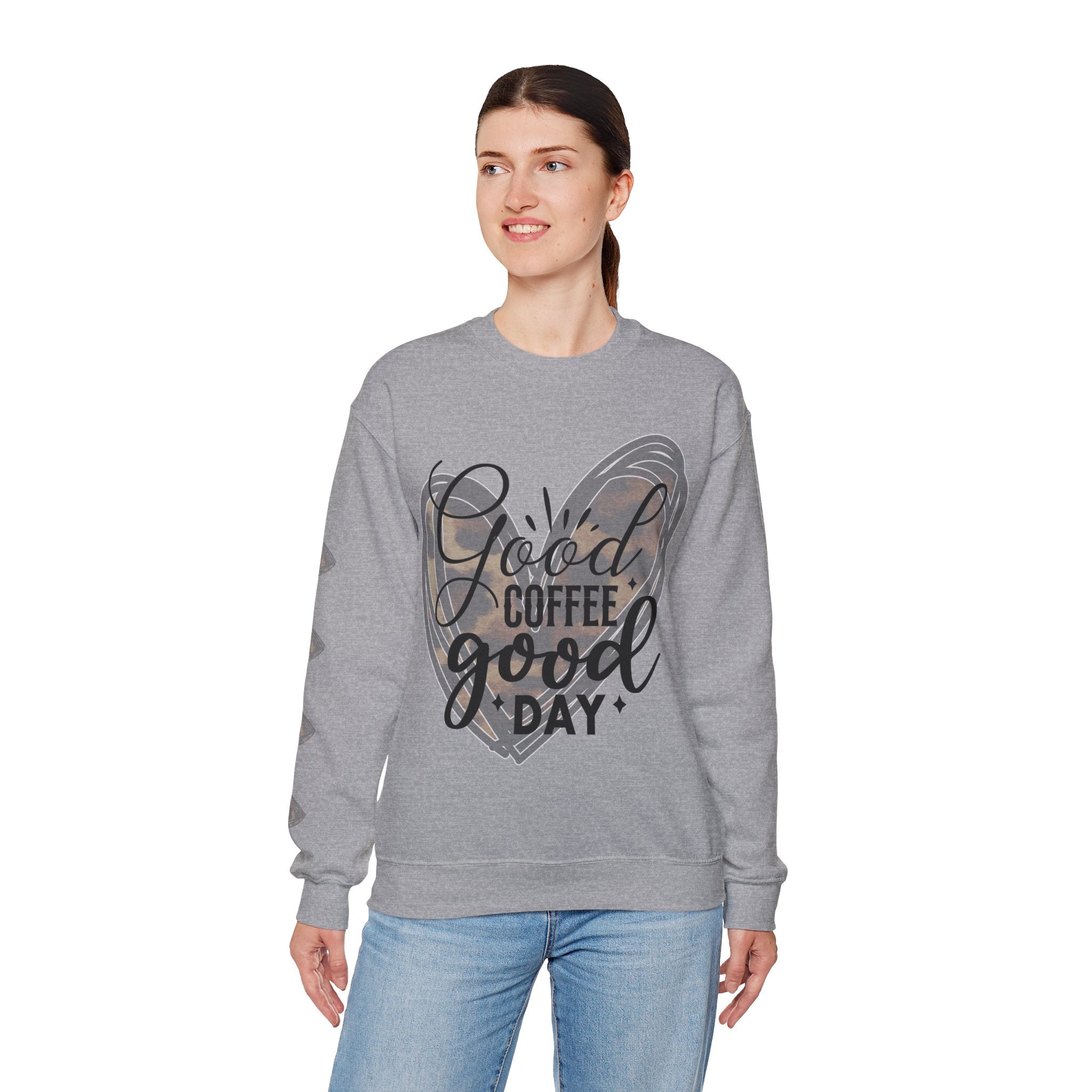 Good Coffee Good Day Crewneck Sweatshirt, Coffee Lovers Sweatshirt, Gift for her, Cute Sweatshirt, Leopard Heart Sweatshirt