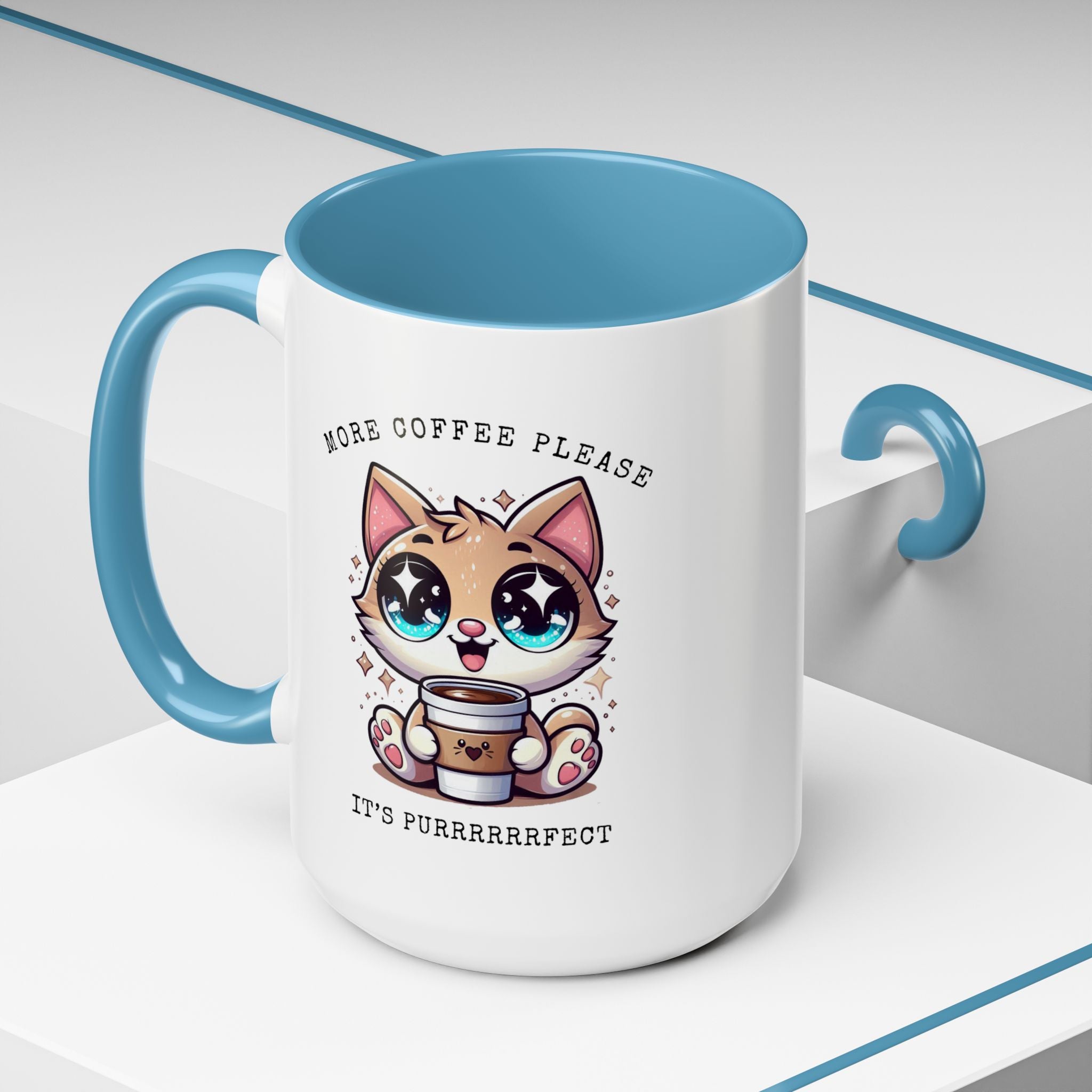 Cute Cat Coffee Mug - More Coffee Please, Adorable Gift for Cat Lovers, Fun Kitchen Decor, Perfect for Birthdays or Holidays