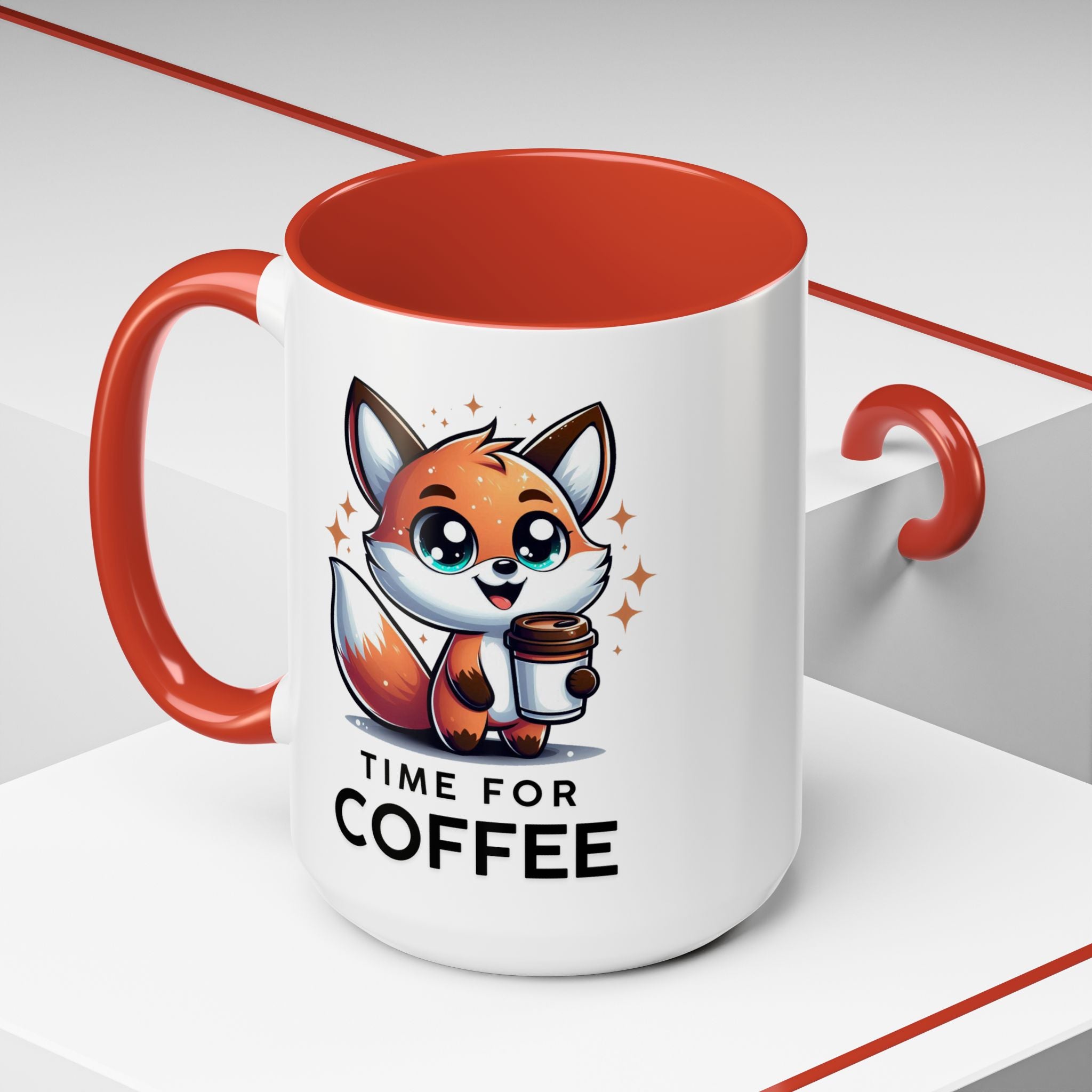 Cute Fox Coffee Mug - Time for Coffee, Animal Lover Gift, Fun Kitchenware, Personalize for Birthdays, Office Decor