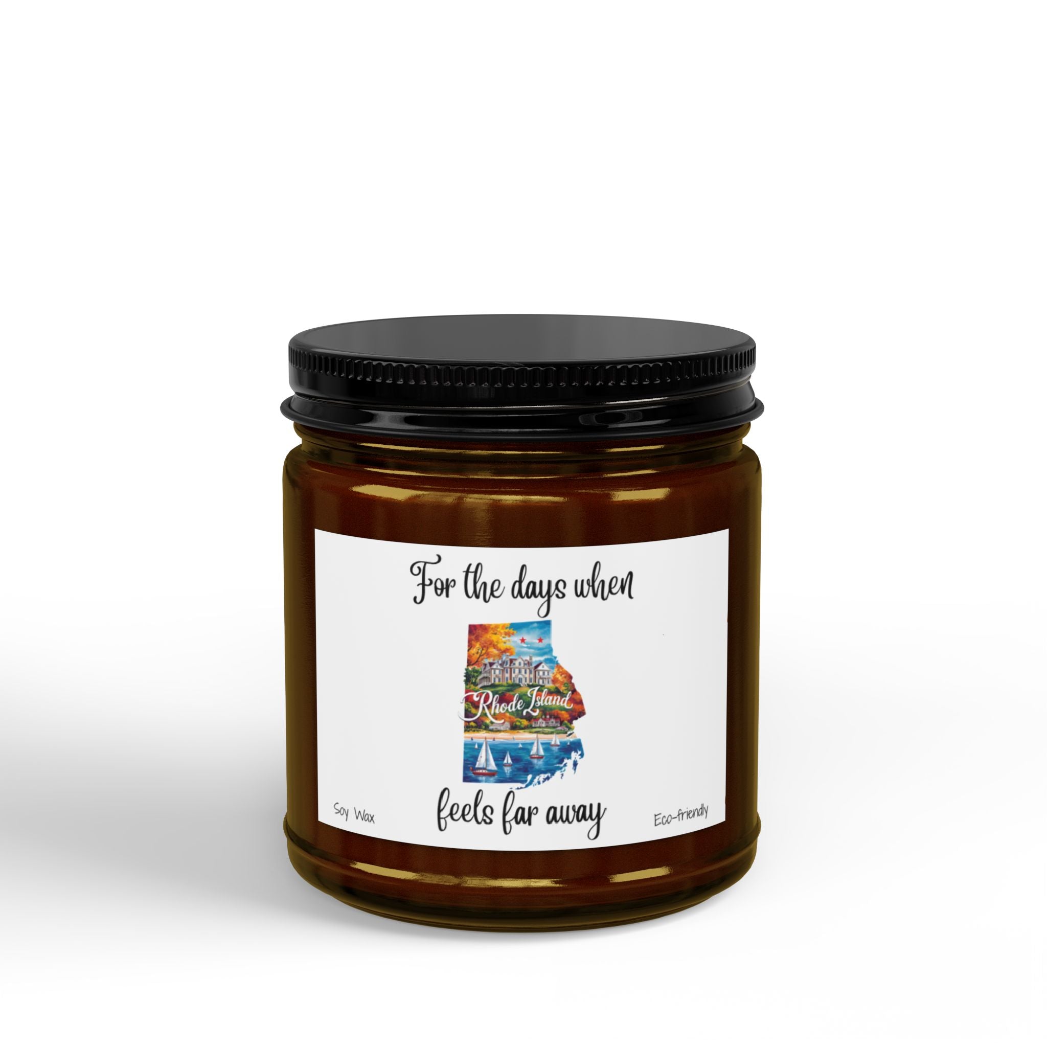 When Rhode Island feels far away, Homesick Rhode Island Gift, State Candle, Travel Gift, Scented Soy Candles Black Lid, Eco-friendly Gift