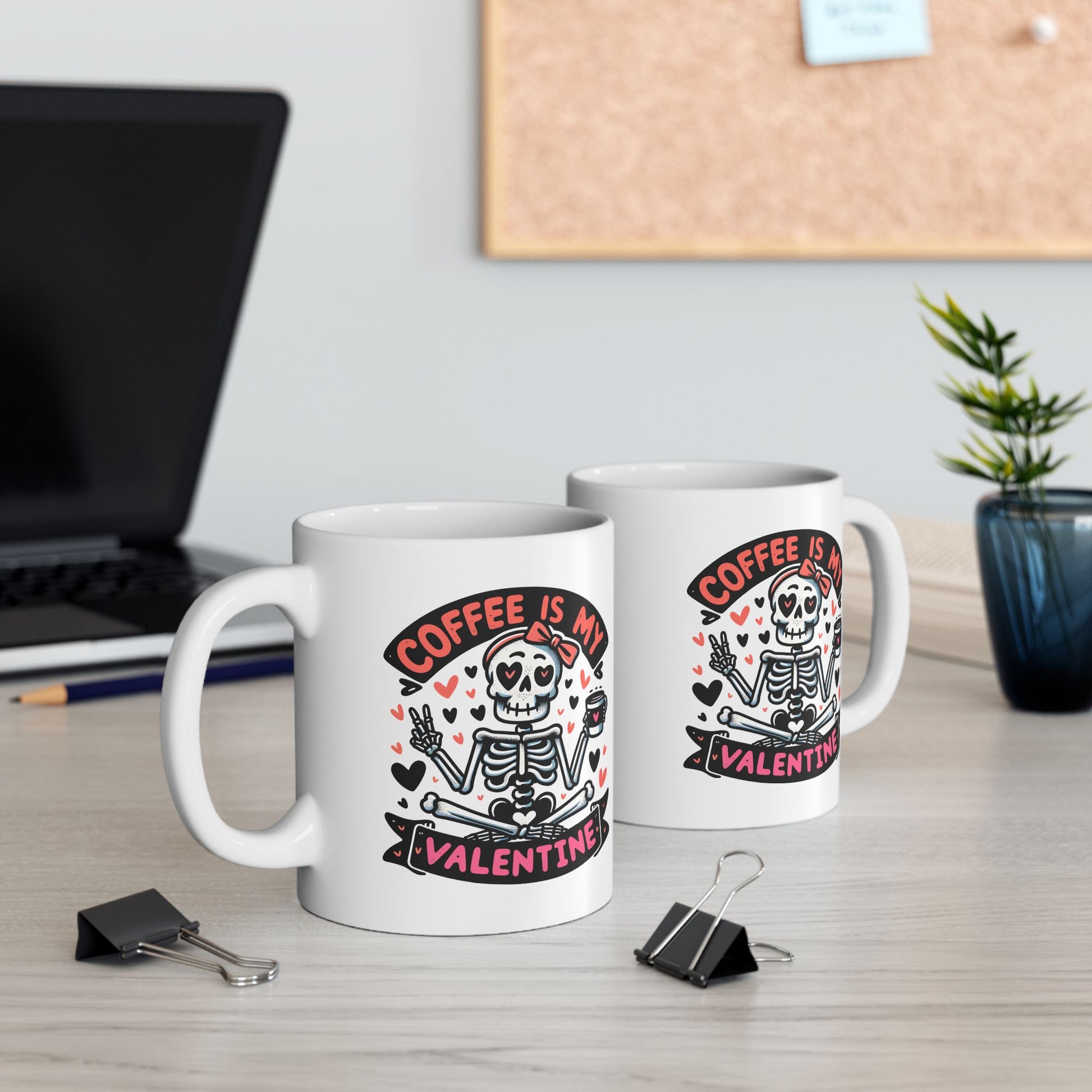 Valentine's Coffee Lover's Ceramic Mug, Cute Skeleton Design 11oz