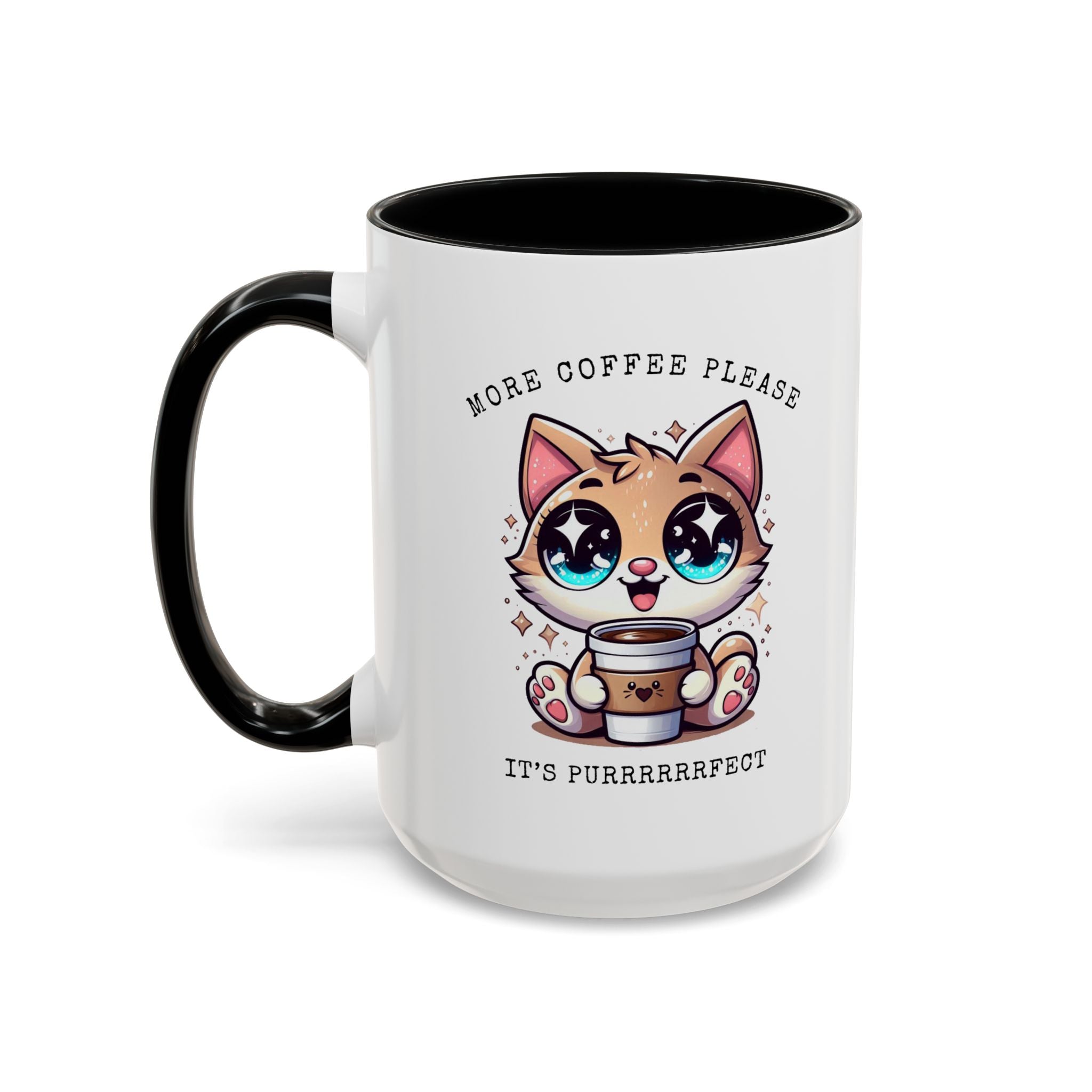 Cute Cat Coffee Mug - More Coffee Please, Adorable Gift for Cat Lovers, Fun Kitchen Decor, Perfect for Birthdays or Holidays