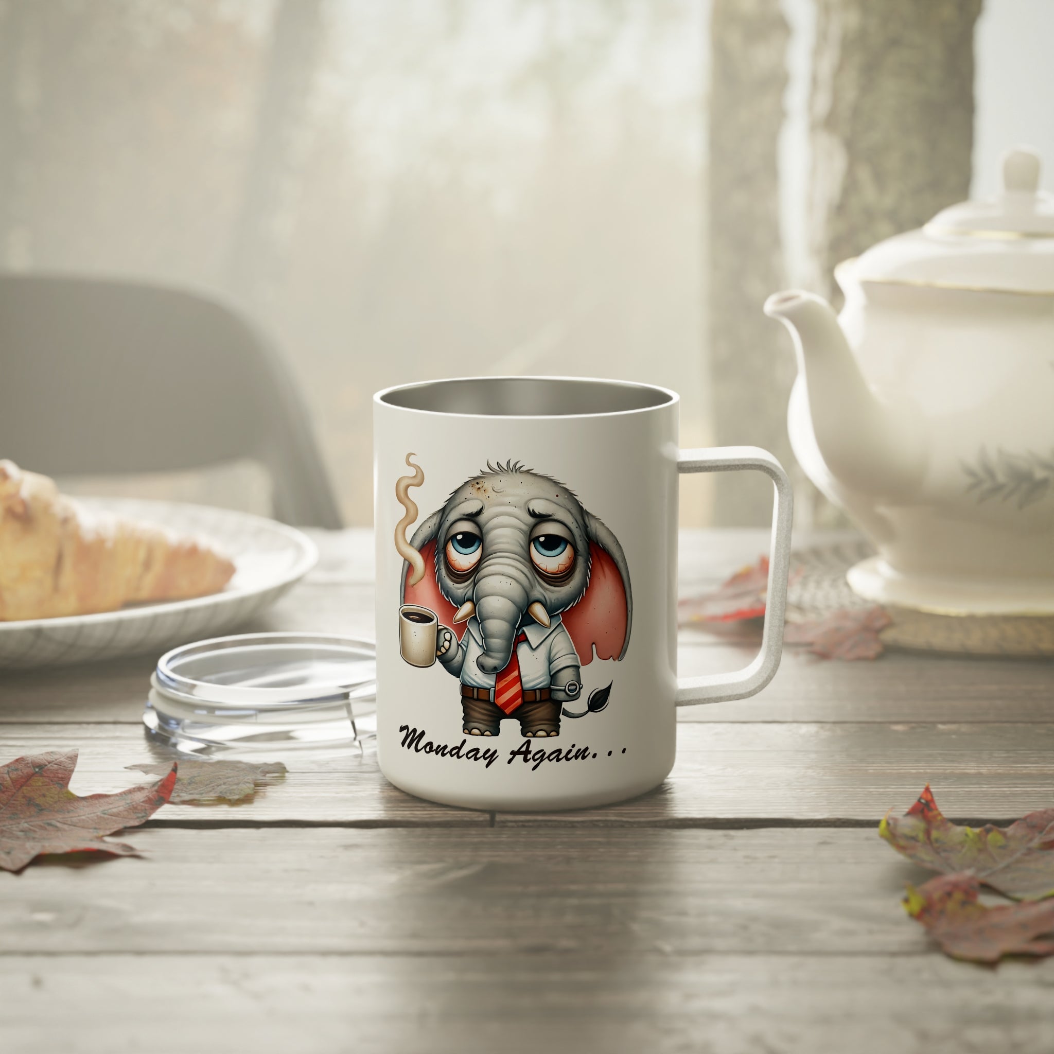 Funny Elephant Monday Again Travel Mug, Insulated Stainless Steel Coffee Cup