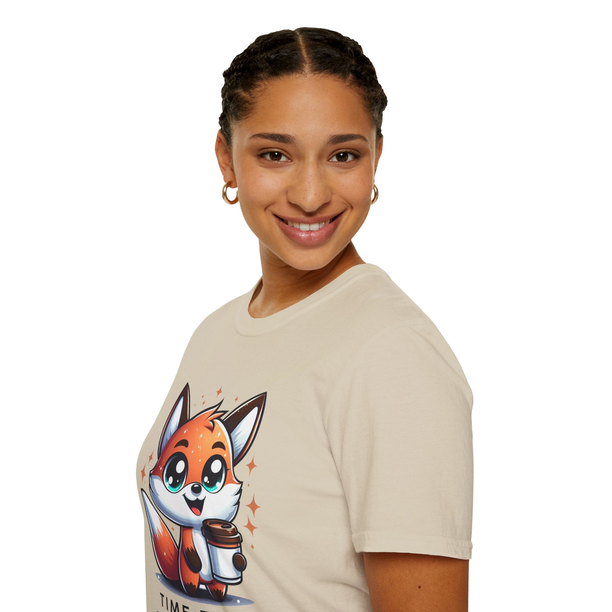 Time For Coffee Cute Fox Unisex Softstyle T-Shirt