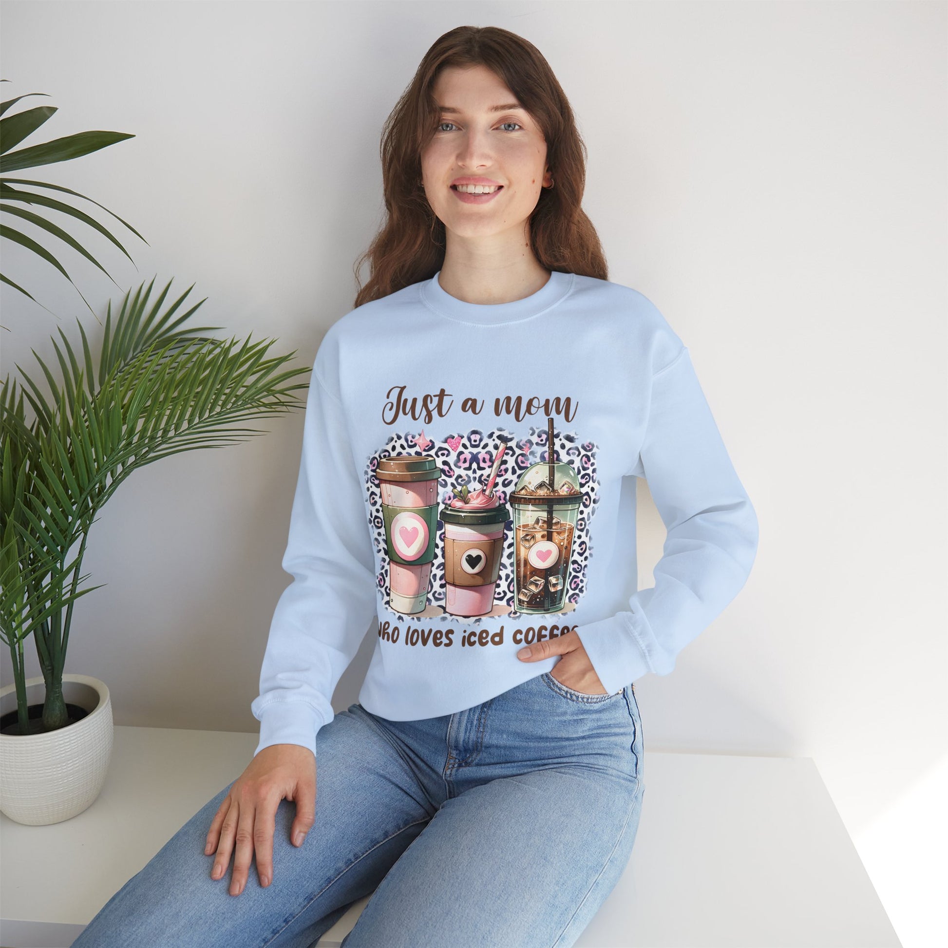 Just a mom who loves iced Coffee Sweatshirt, Coffee Lovers Heavy Blend™ Crewneck Sweatshirt