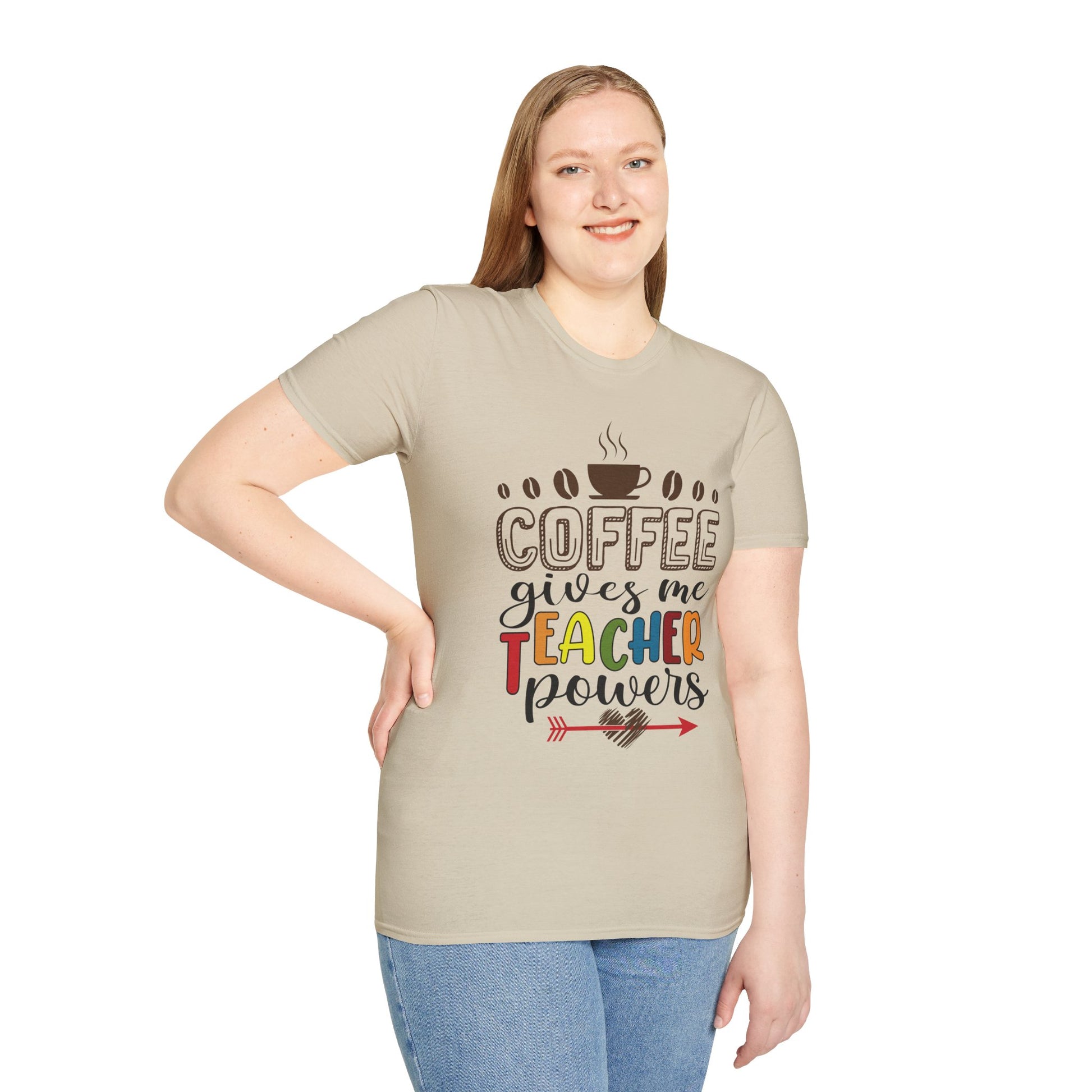 Coffee gives me Teacher Powers T-Shirt, Unisex Teacher Softstyle T-Shirt, Educator coffee lovers T-Shirt