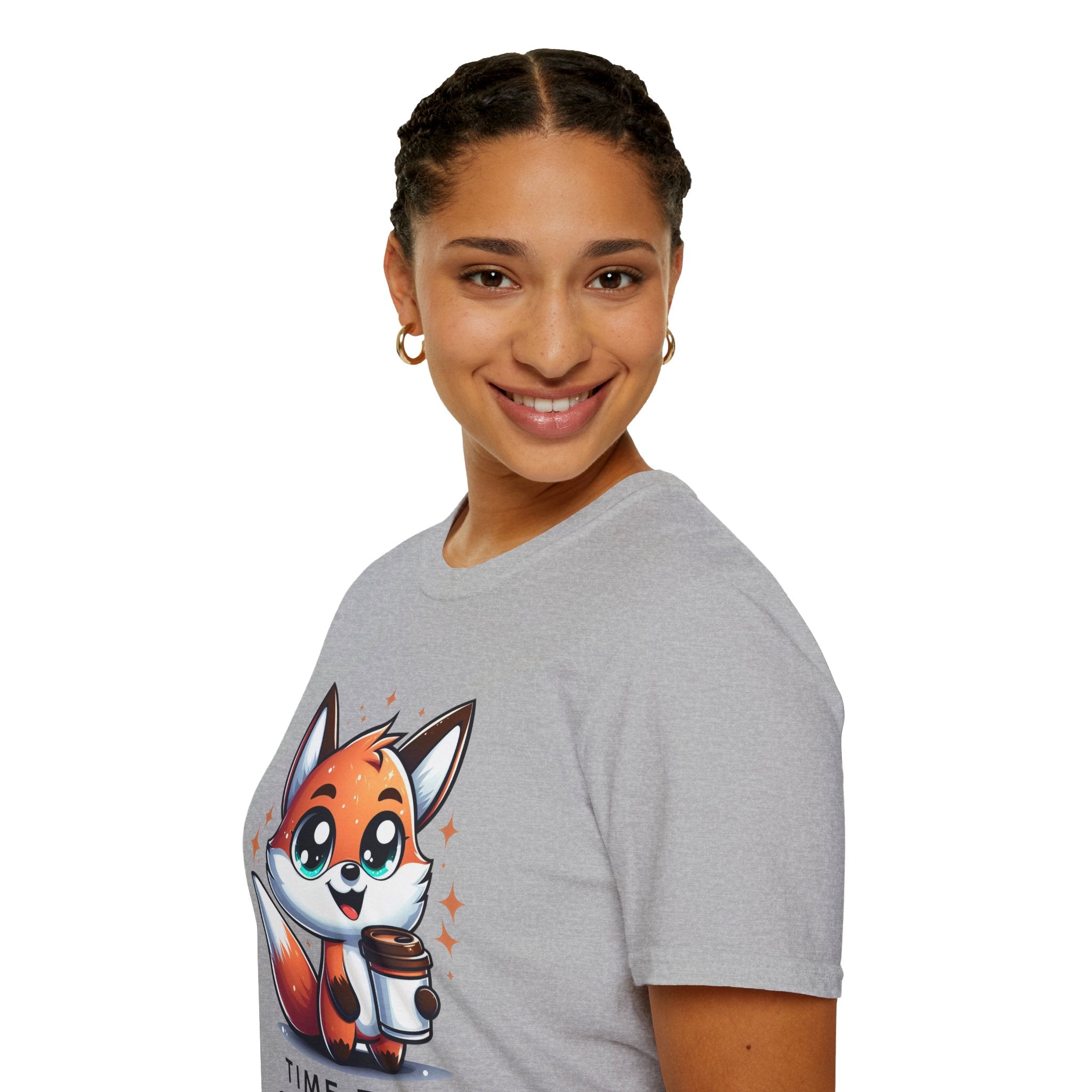 Time For Coffee Cute Fox Unisex Softstyle T-Shirt