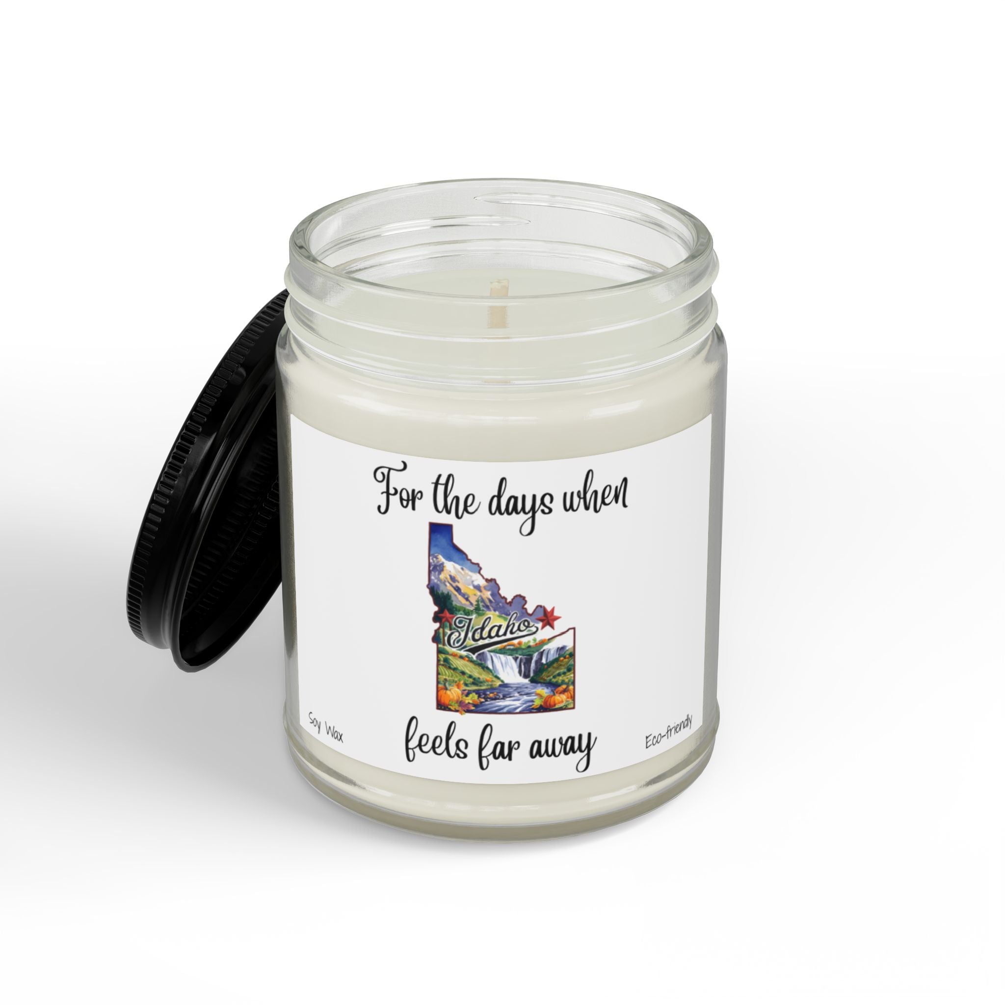 For the days when Idaho feels far away, Homesick Idaho Gift, State Candle, Idaho Souvenir, Scented Soy Candles Black Lid, Eco-friendly Gift
