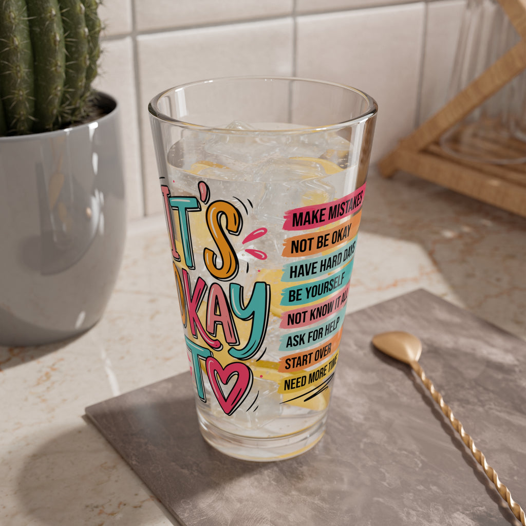 It's okay to make mistakes glass cup, Positive affirmation iced coffee glass, Mental health awareness gift