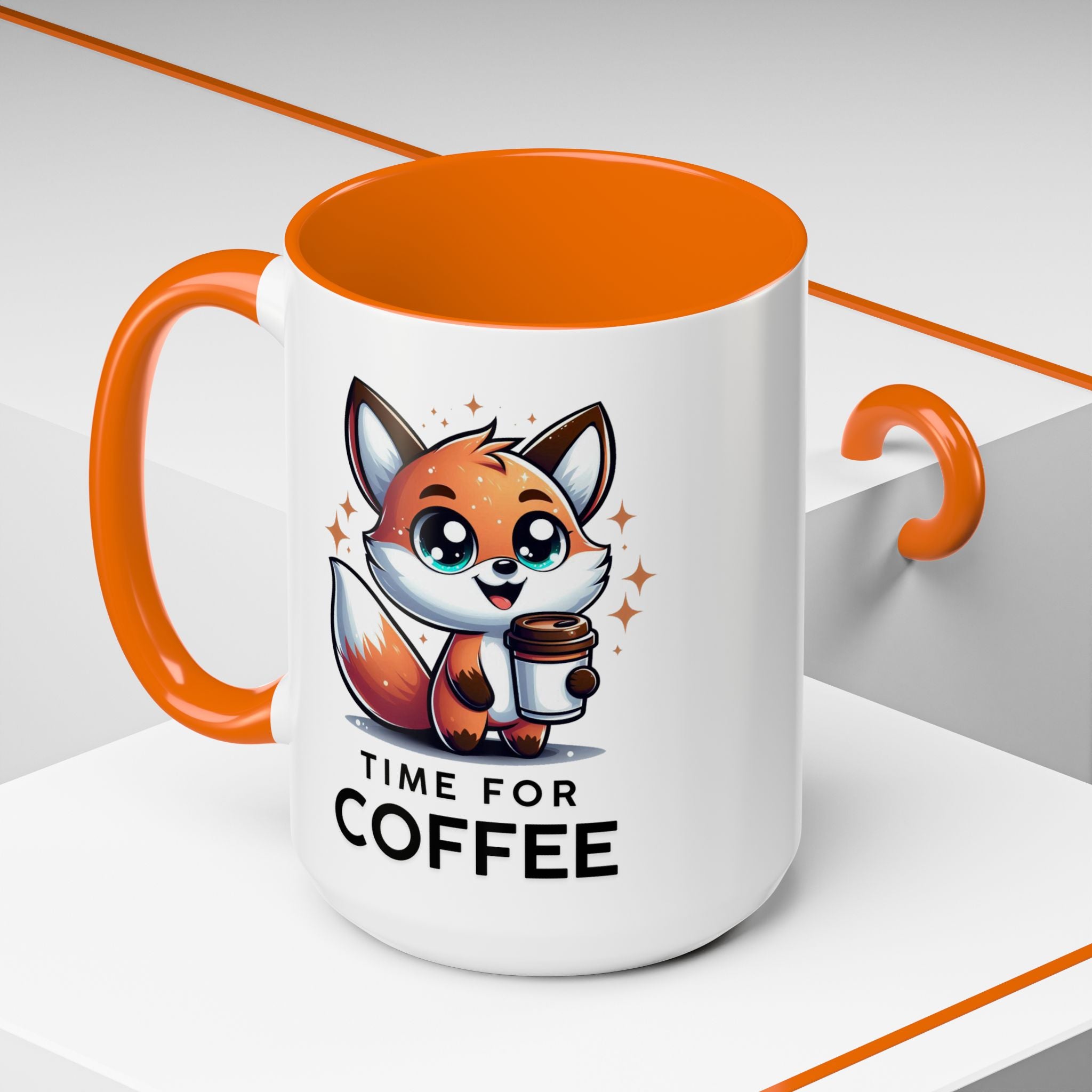 Cute Fox Coffee Mug - Time for Coffee, Animal Lover Gift, Fun Kitchenware, Personalize for Birthdays, Office Decor