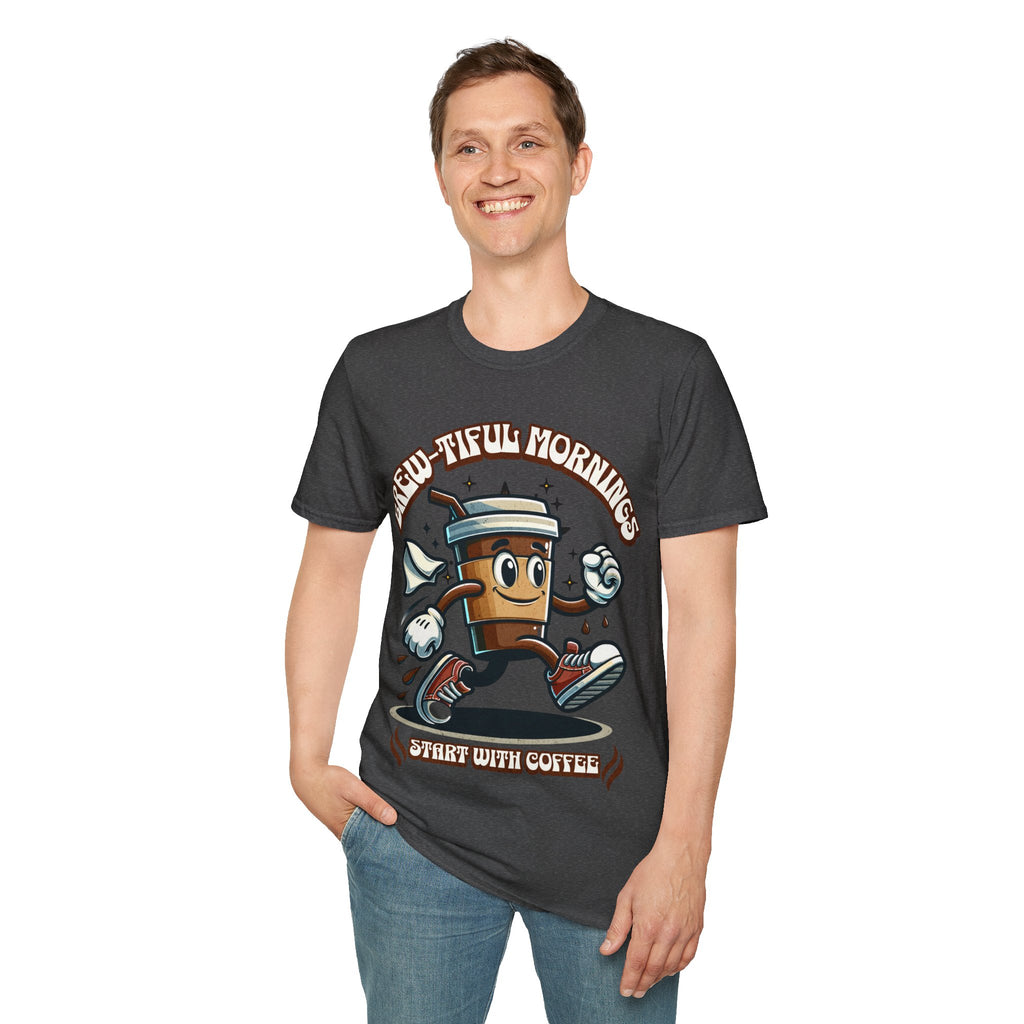 Brew-tiful Mornings start with Coffee Unisex Softstyle T-Shirt, Coffee T-Shirt for Coffee lovers