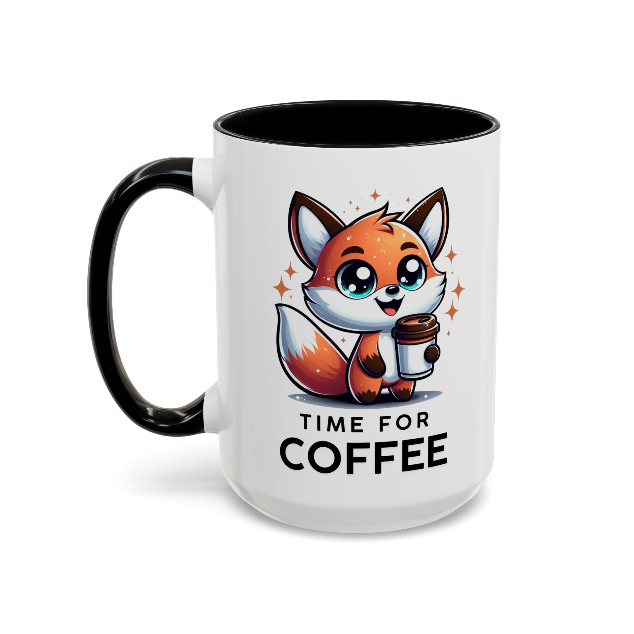 Cute Fox Coffee Mug - Time for Coffee, Animal Lover Gift, Fun Kitchenware, Personalize for Birthdays, Office Decor