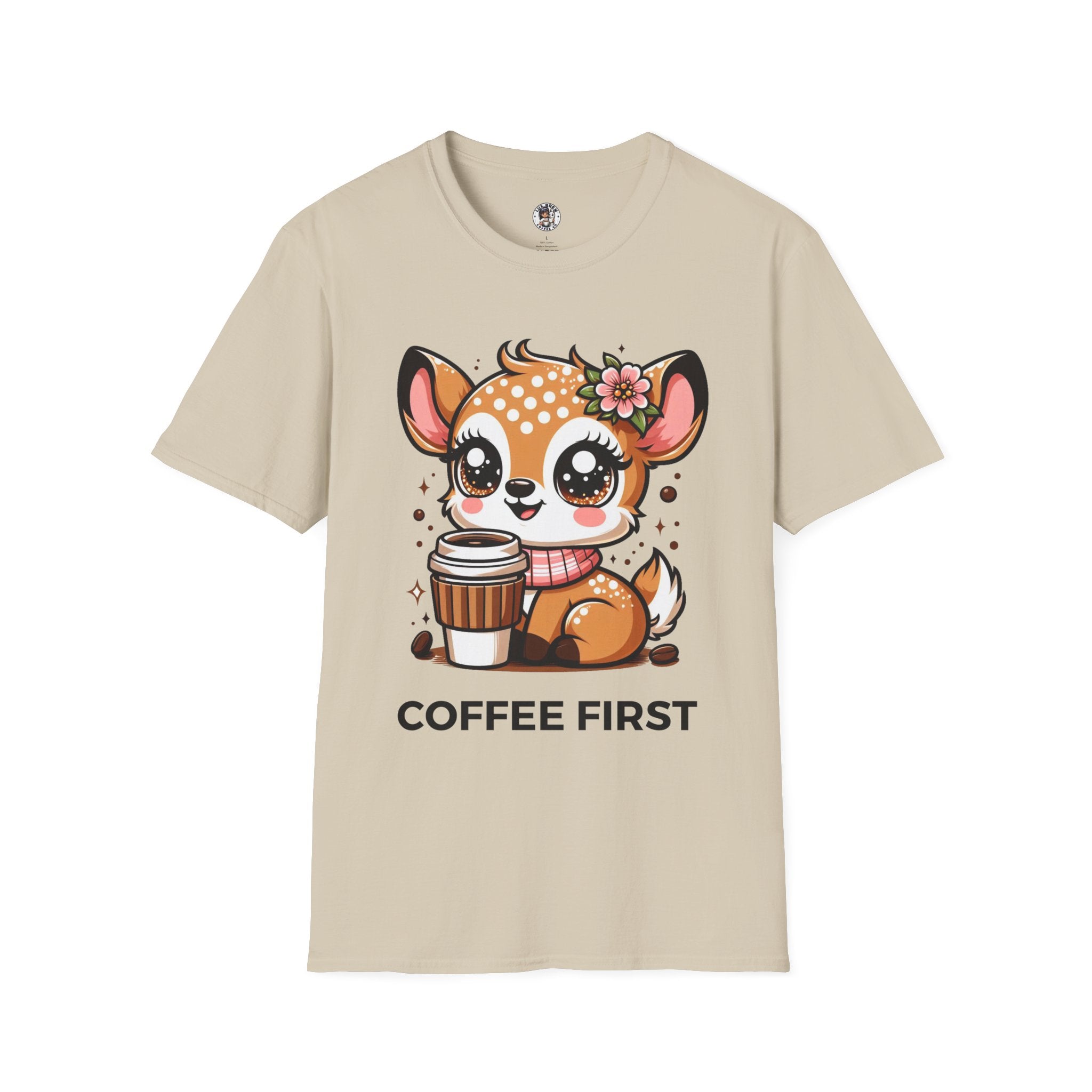 Coffee First Cute Baby Deer Unisex Softstyle T-Shirt