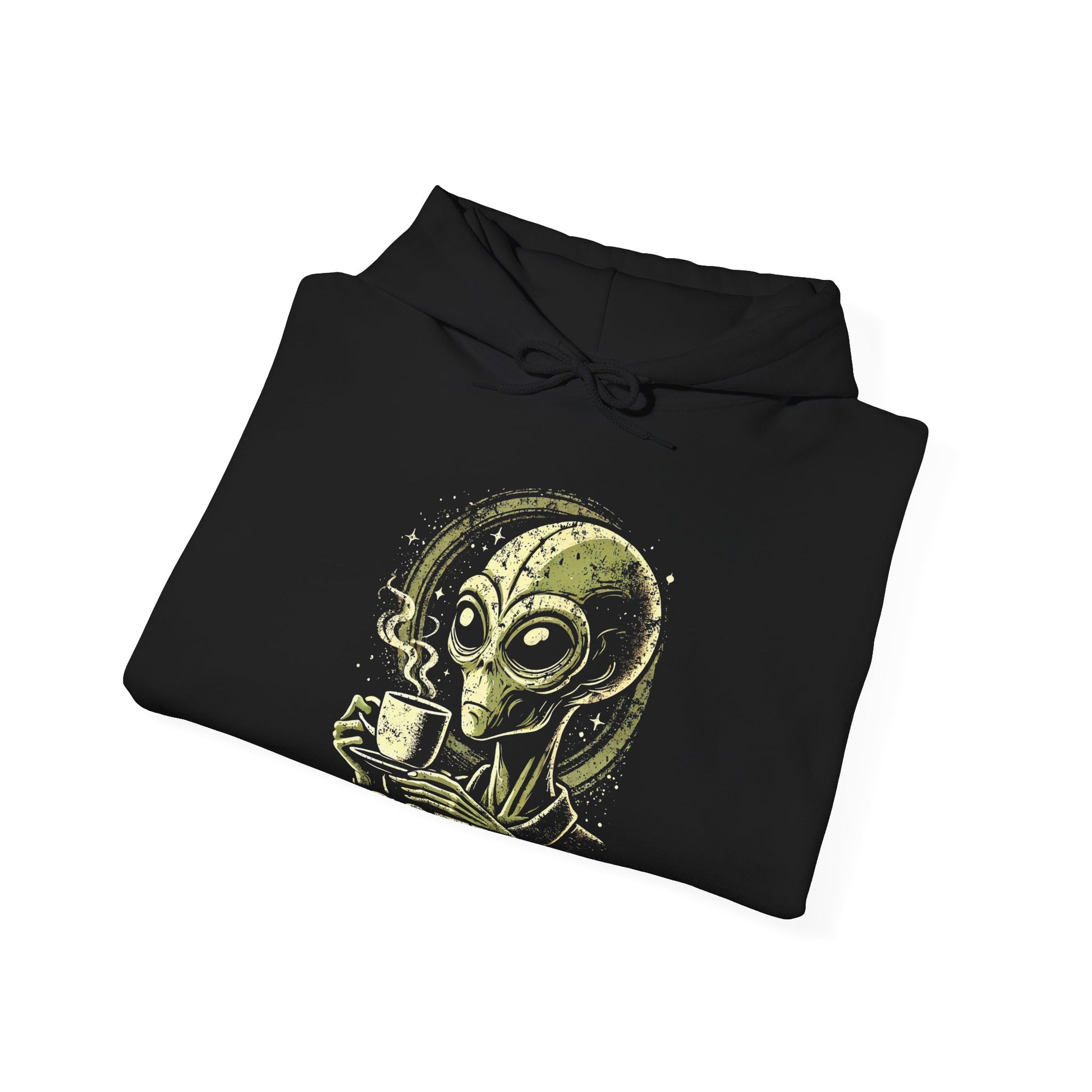 Coffee Alien Unisex Hoodie, Gift for Coffee Lovers, Cute Sci-Fi Apparel