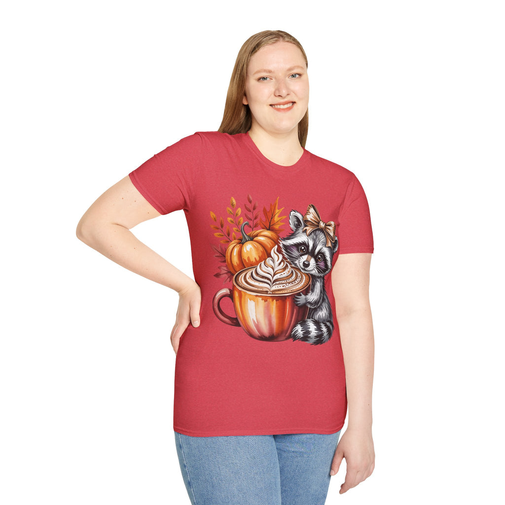Cute Raccoon Fall T-Shirt, Autumn Tee, Cozy Coffee Shirt, Gift for Animal Lovers, Halloween Apparel, Seasonal Fashion