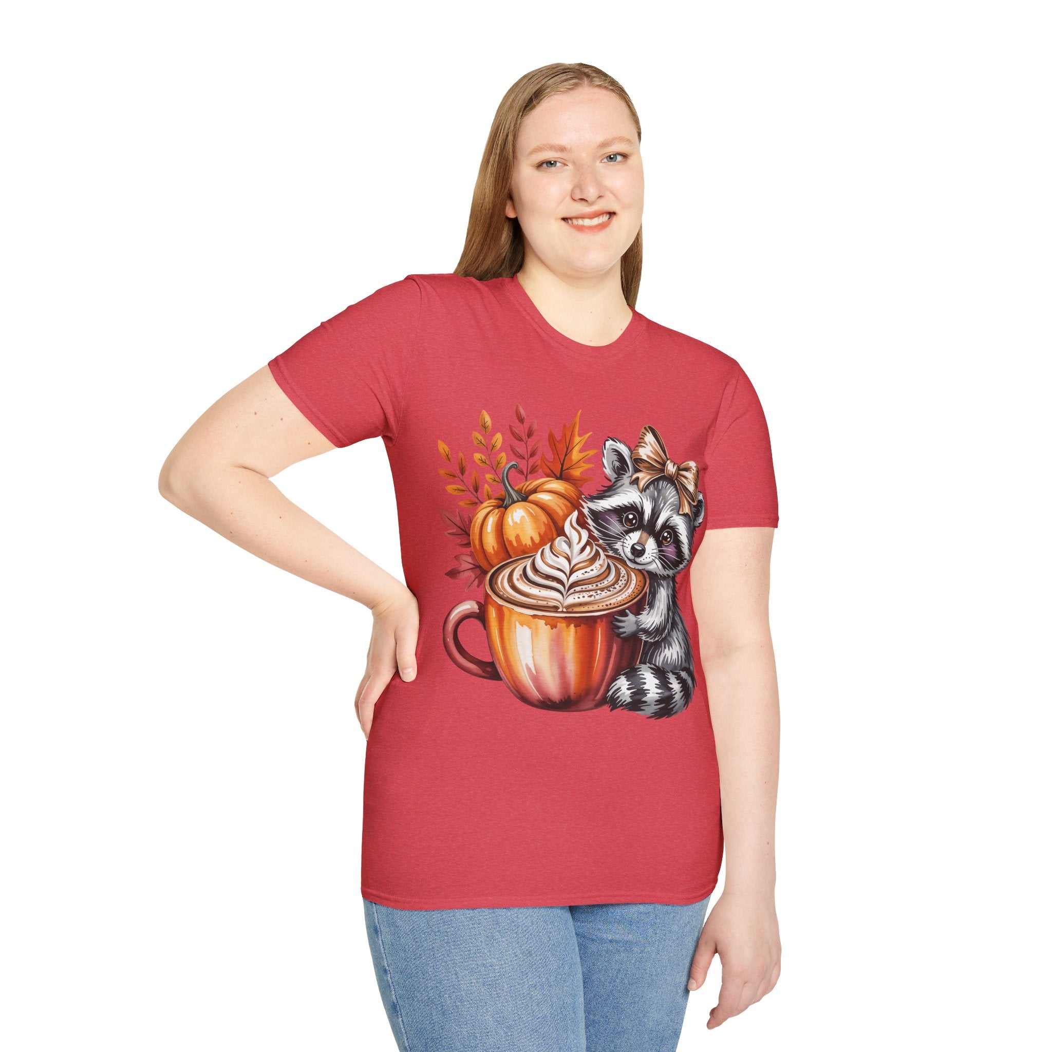 Cute Raccoon Fall T-Shirt, Autumn Tee, Cozy Coffee Shirt, Gift for Animal Lovers, Halloween Apparel, Seasonal Fashion