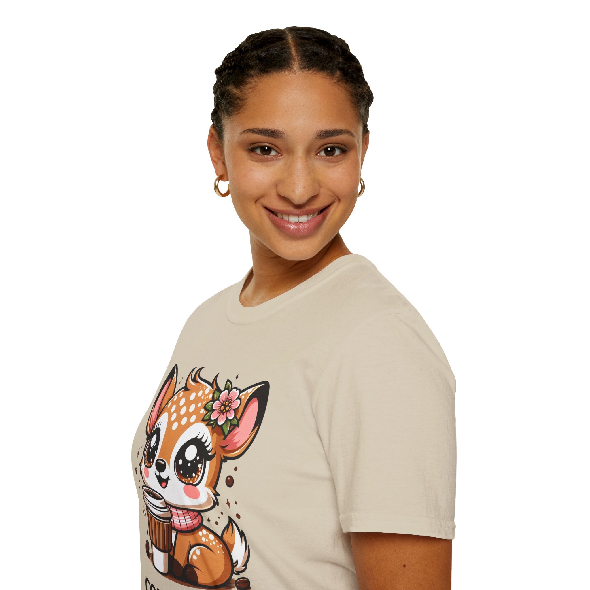 Coffee First Cute Baby Deer Unisex Softstyle T-Shirt
