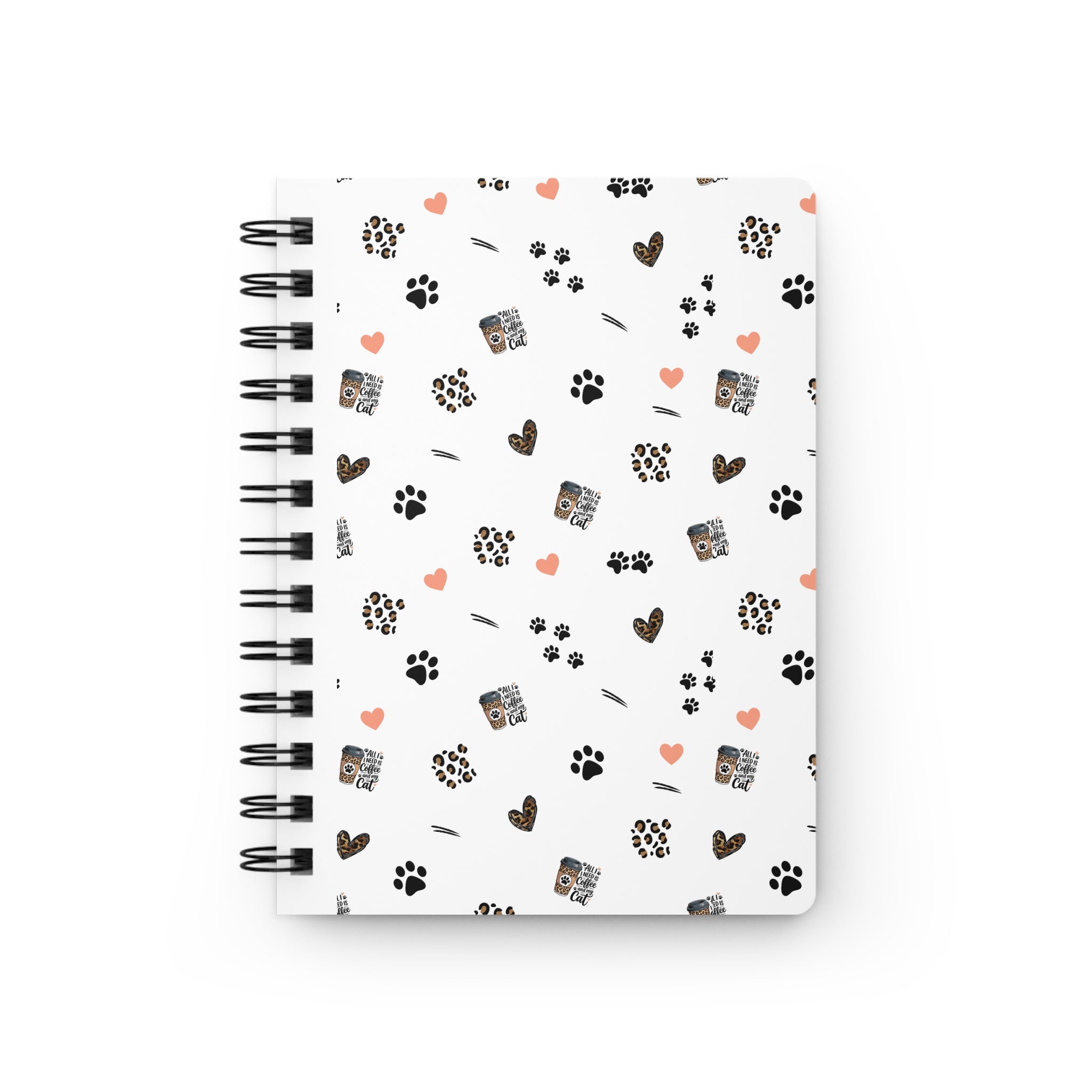 All I need is Coffee and my cat Journal, Cute Animal Print Spiral Bound Journal, Cute Notebook, Writing Journal