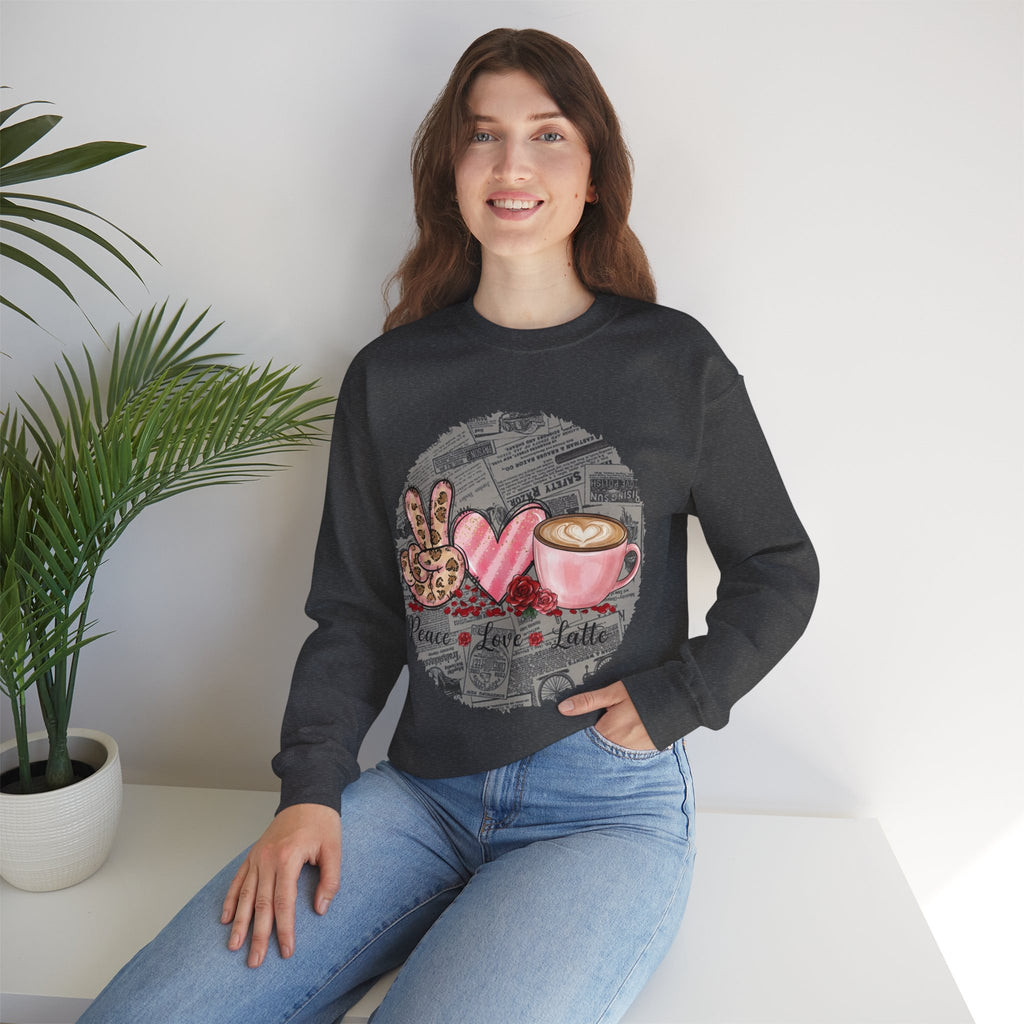 Peace Love Latte Crewneck Sweatshirt, Coffee Sweatshirt Love, Coffee Lovers Gift for Teacher, Coworker gift ideas, Sweatshirt for Coffee Lovers