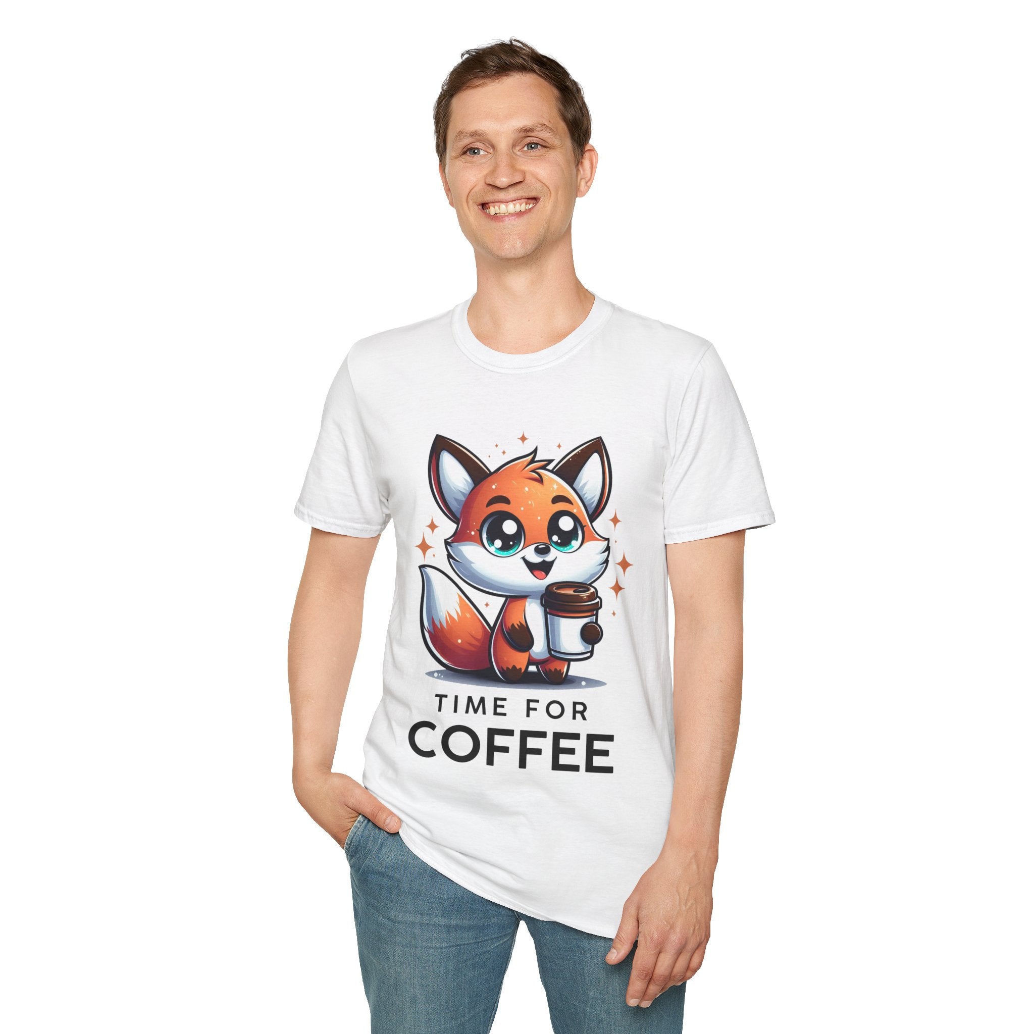 Time For Coffee Cute Fox Unisex Softstyle T-Shirt