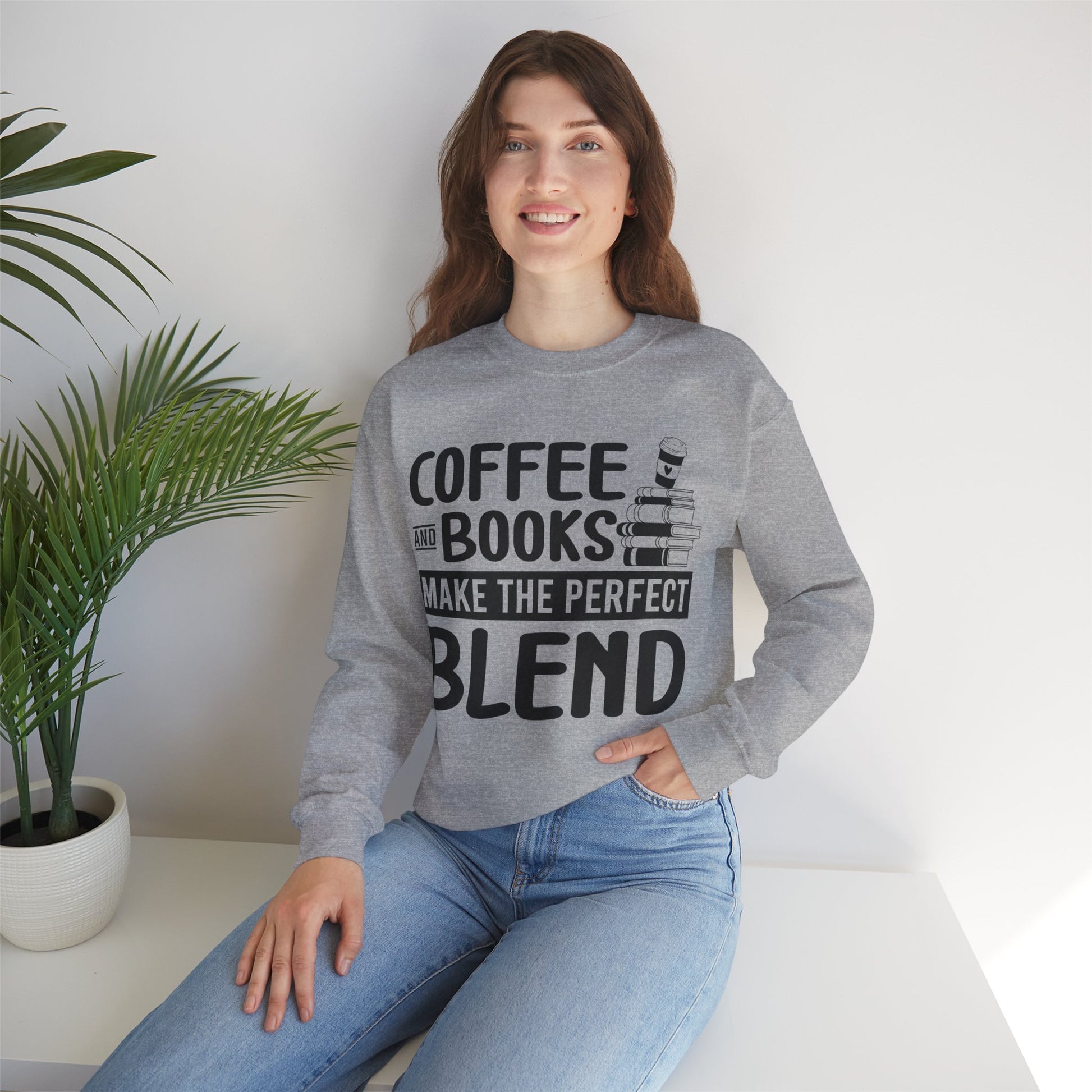 Coffee and books make the perfect blend Sweatshirt, Coffee Lovers Unisex Heavy Blend™ Crewneck Sweatshirt, Coffee Lovers Sweatshirt