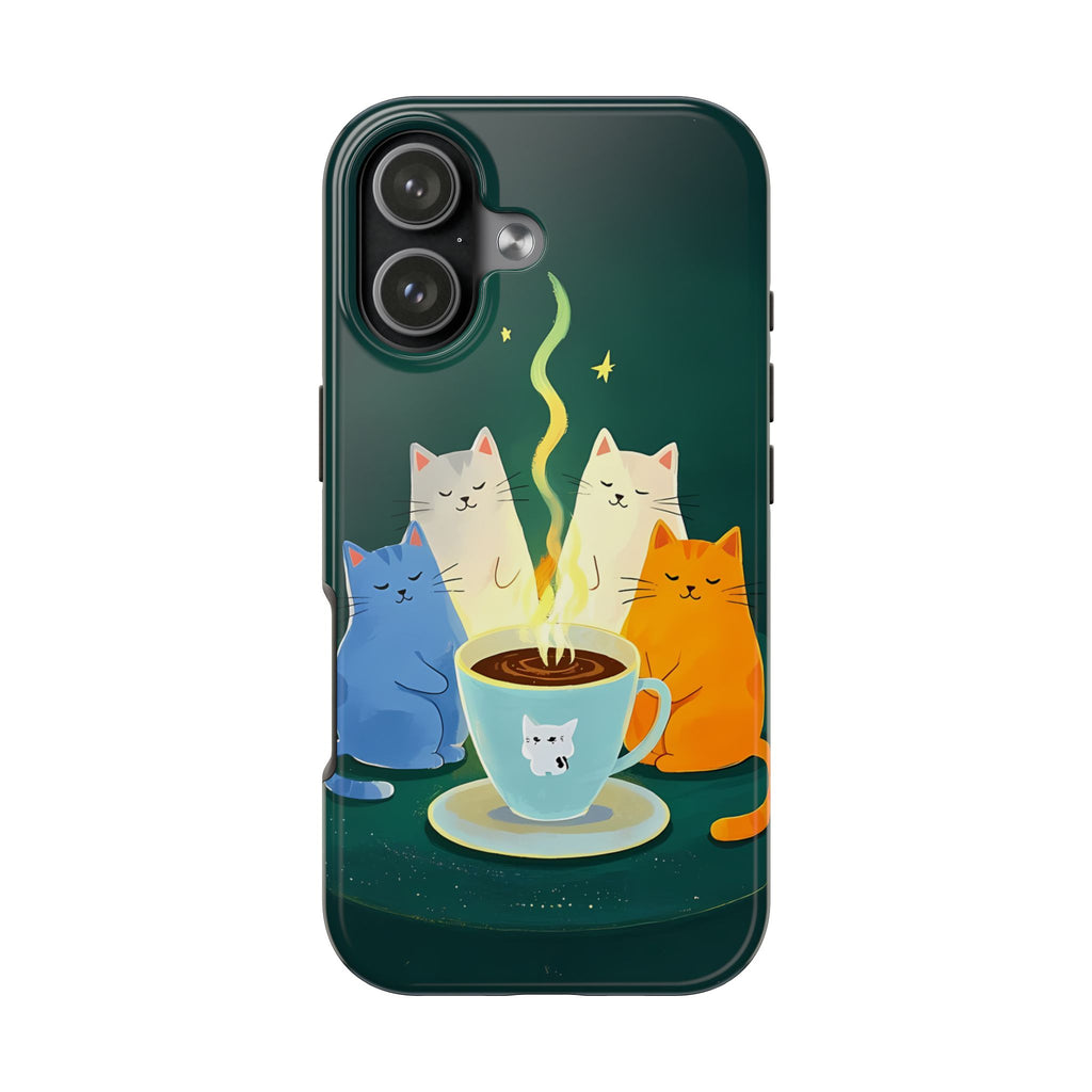 Whimsical Cats Tough Phone Cases, Phone Case gift for friends and family, Coffee Lovers Phone Case