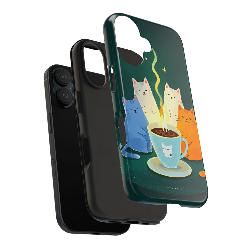 Whimsical Cats Tough Phone Cases, Phone Case gift for friends and family, Coffee Lovers Phone Case