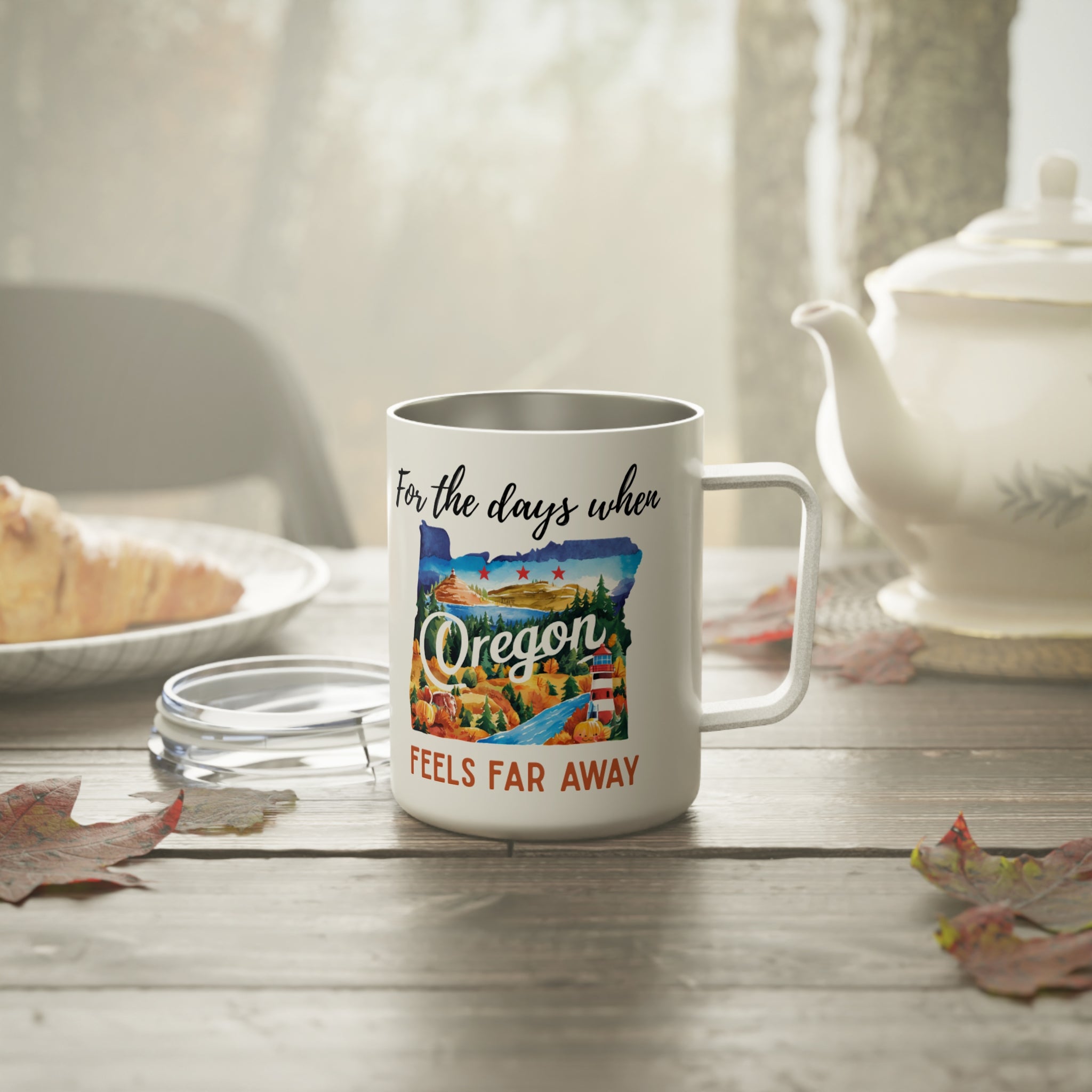 Oregon feels far away Insulated Coffee Mug, Missing Oregon Coffee tumbler, Homesick Oregon Mug