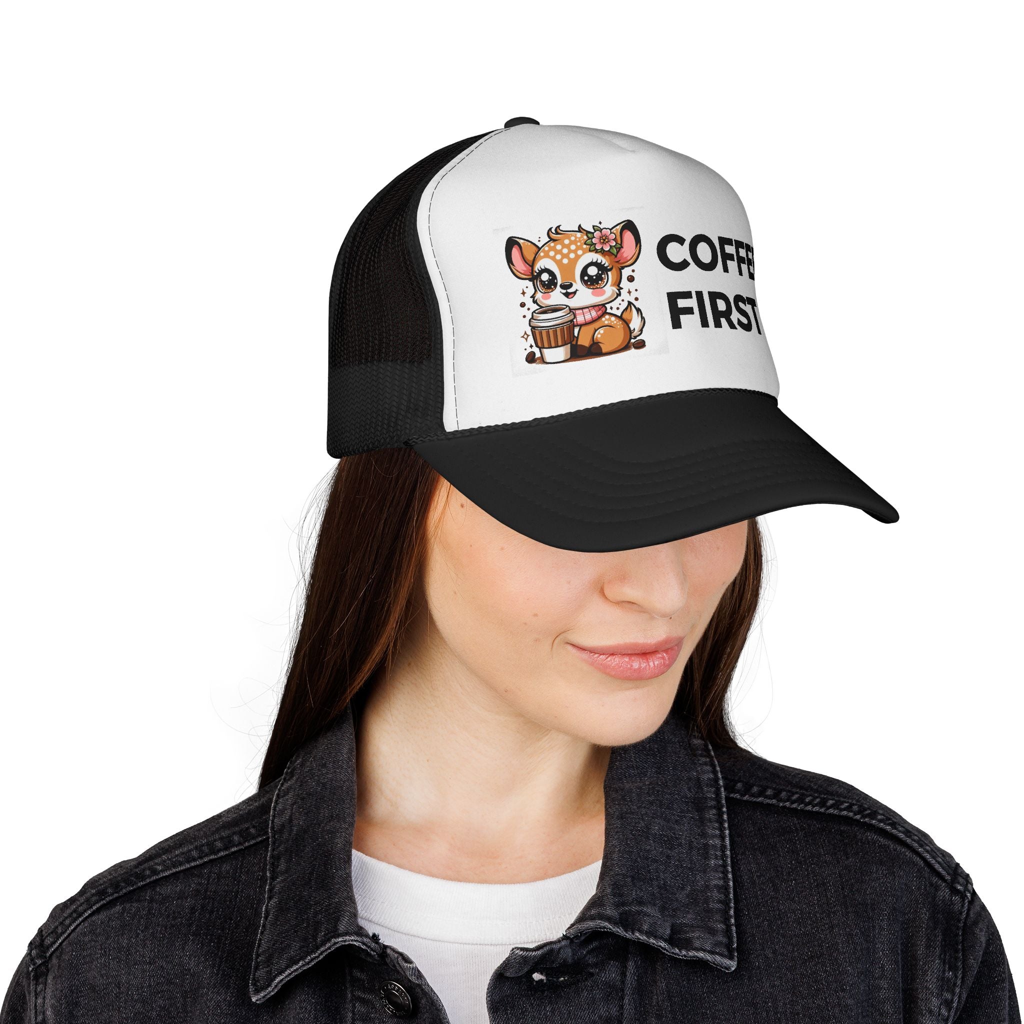 Coffee First Trucker Cap - Cute Animal Hat for Coffee Lovers, Adjustable Sun Hat, Gift for Baristas, Everyday Casual Wear, Fun [...]