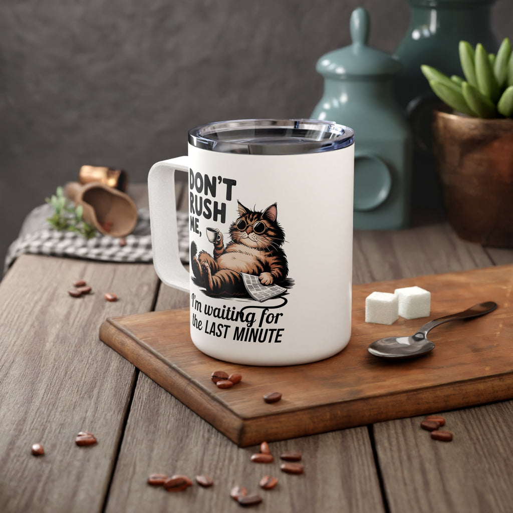 Sarcastic Travel Coffee Mug, Don't rush me I'm waiting for the last minute Travel Mug for Coffee Lovers, Cat Coffee Cup, Caffeine Lover Gift
