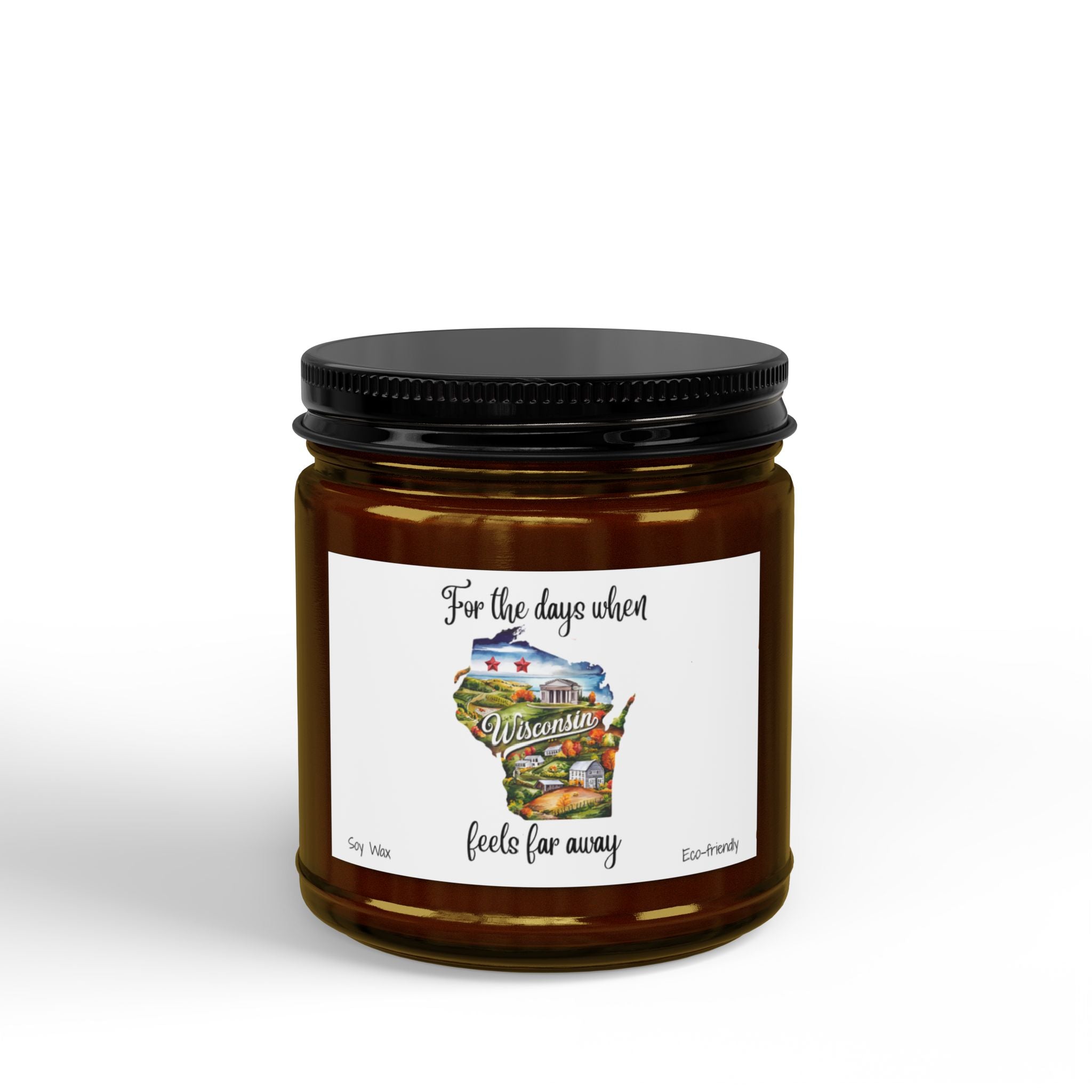 For the days when Wisconsin feels far away, Homesick Wisconsin Gift, State Candle, Wisconsin Souvenir,Soy Candles Black Lid, Retirement Gift