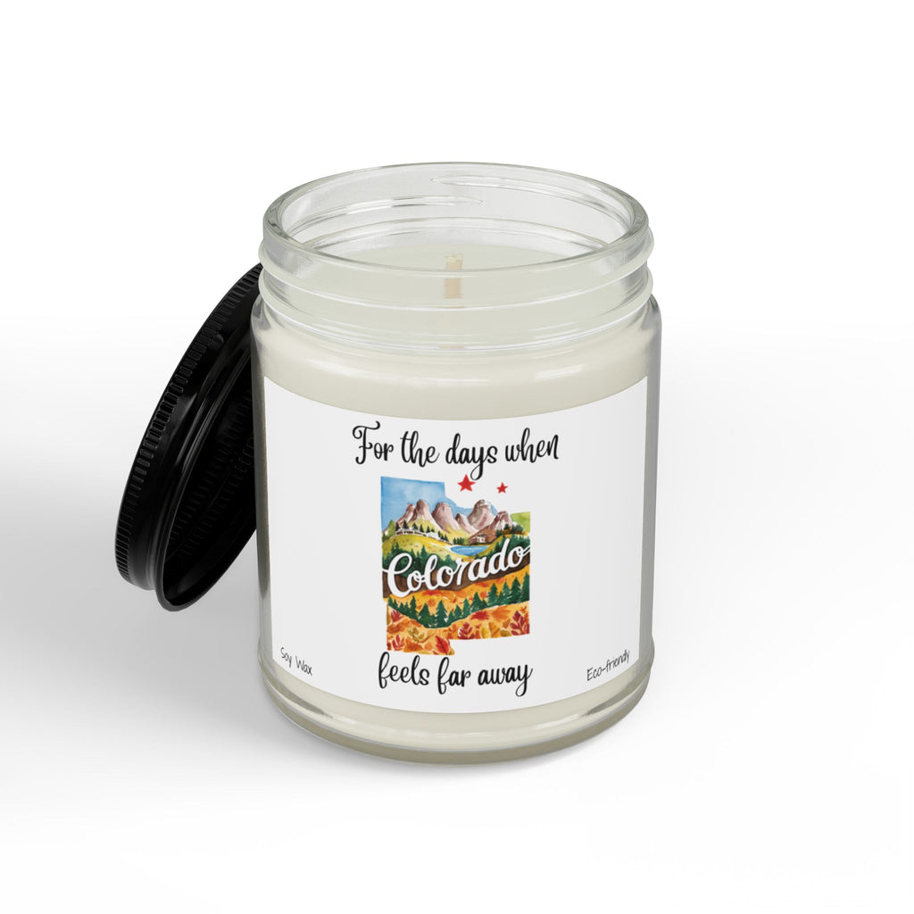 For the days when Colorado feels far away, Homesick Colorado Gift, State Candle, Souvenir, Scented Soy Candles Black Lid, Eco-friendly Gift