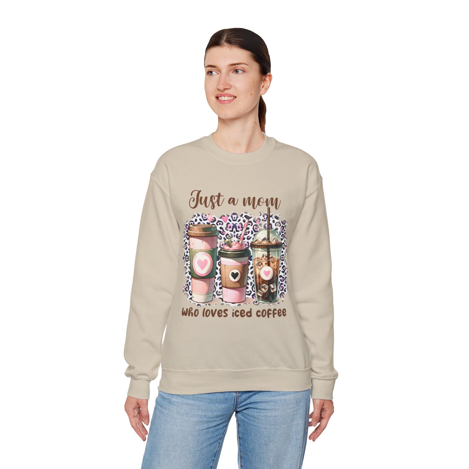 Just a mom who loves iced Coffee Sweatshirt, Coffee Lovers Heavy Blend™ Crewneck Sweatshirt