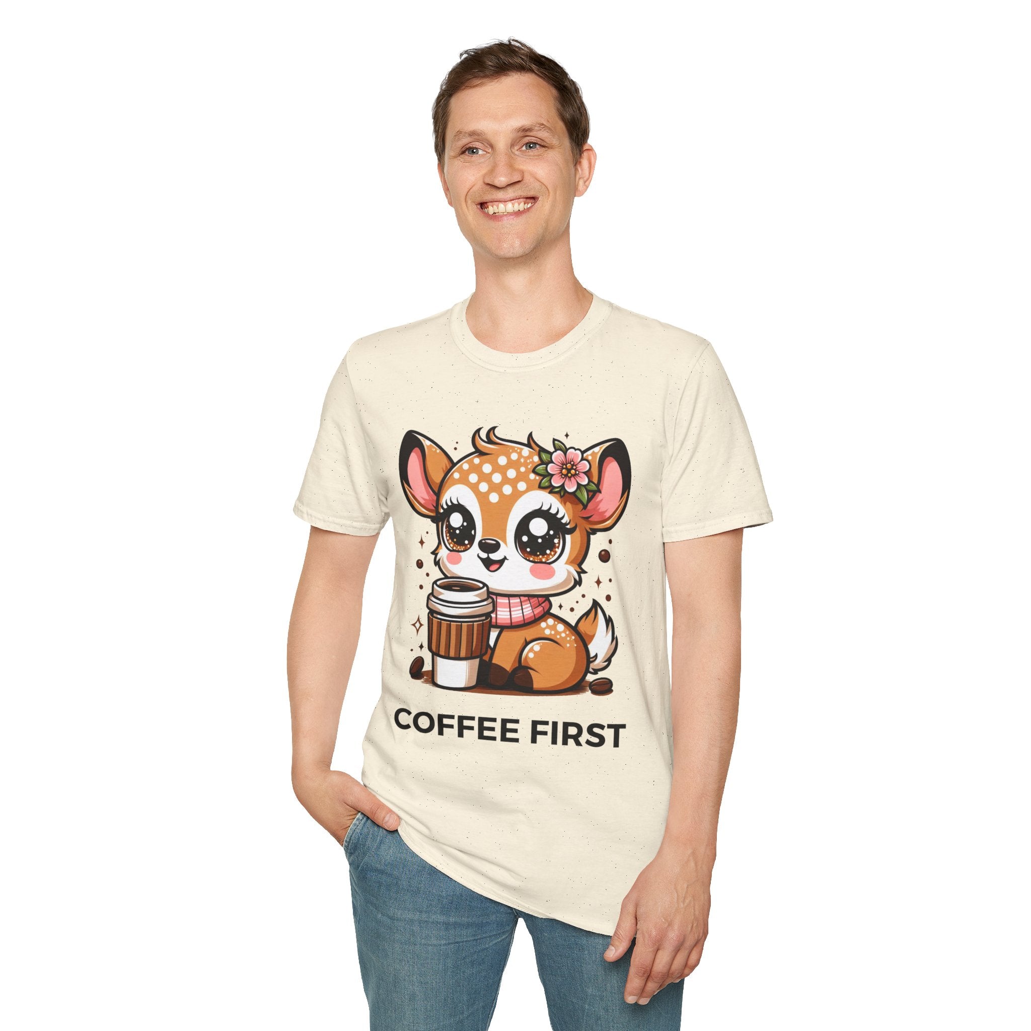 Coffee First Cute Baby Deer Unisex Softstyle T-Shirt