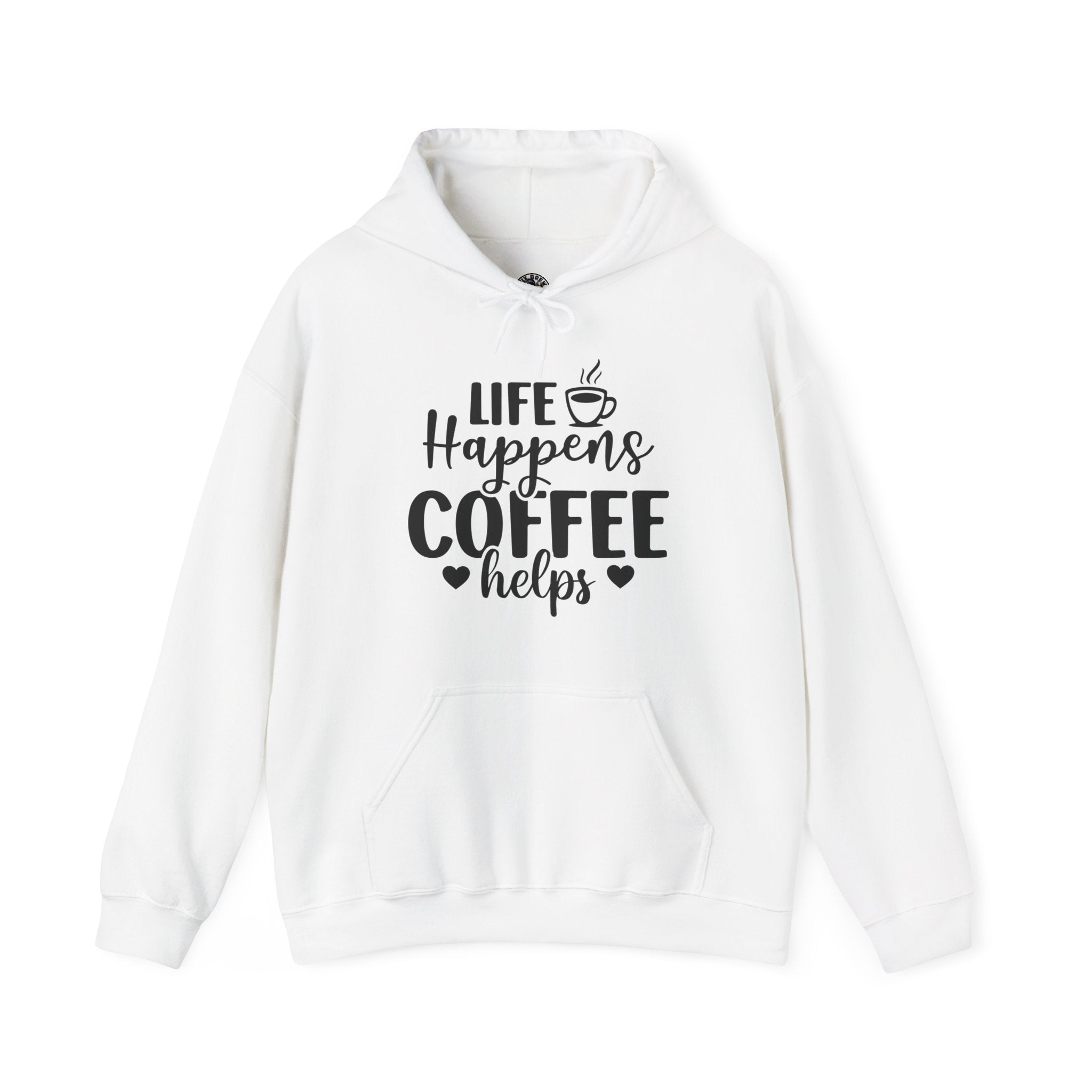 Coffee Hoodie — "Life Happens Coffee Helps" Cozy Pullover for Coffee Lovers, Unisex Hoodie for Coffee Lovers
