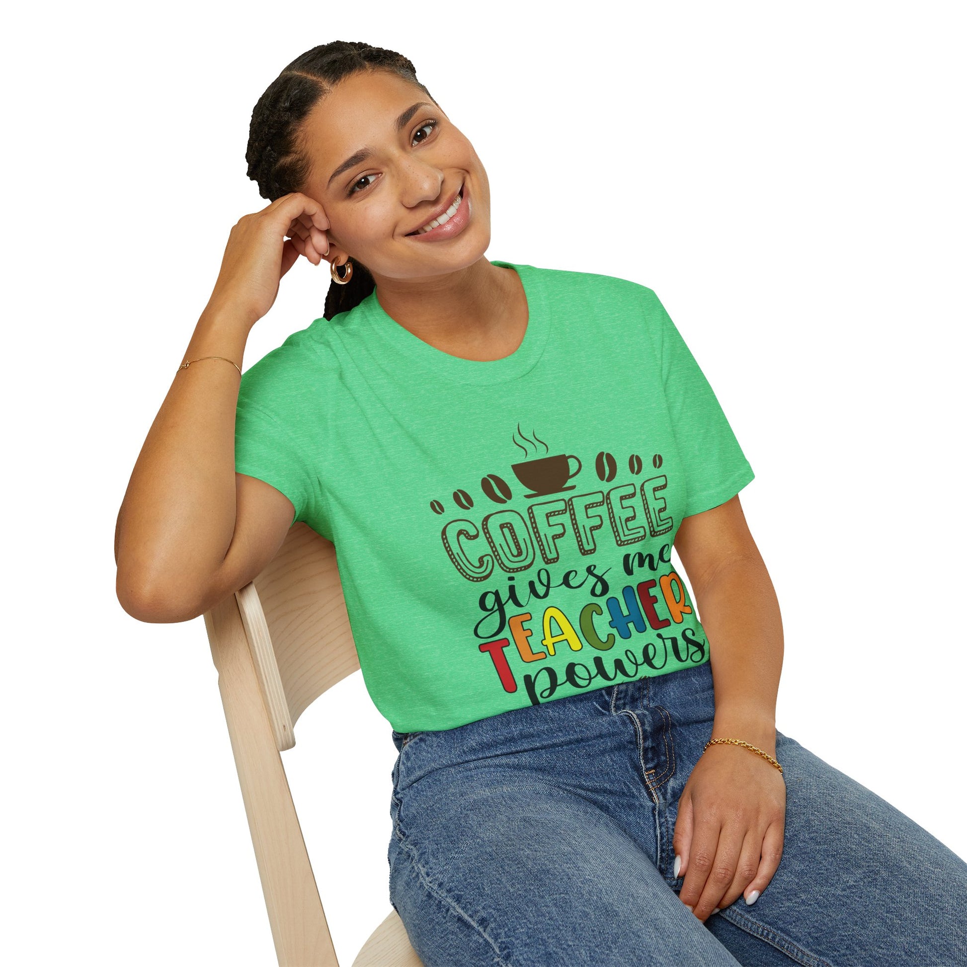 Coffee gives me Teacher Powers T-Shirt, Unisex Teacher Softstyle T-Shirt, Educator coffee lovers T-Shirt