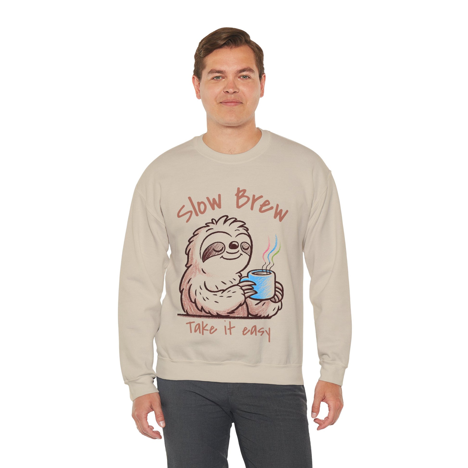 Slow Brew take it easy Sweatshirt, Coffee Lovers Unisex Heavy Blend™ Crewneck Sweatshirt