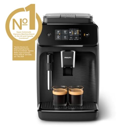 Philips 1200 Series Fully Automatic Espresso Machine, Classic Milk Frother, 2 Coffee Varieties, Intuitive Touch Display, 100% Ceramic Grinder, AquaClean Filter, Aroma Seal, Black (EP1220/04)