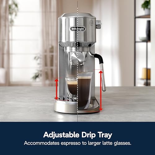 De'Longhi Dedica Duo Compact Espresso Machine - Stainless Steel Coffee Maker with Milk Frother Wand- for Espresso, Cold Brew, Hot & Iced Coffee, Cappuccinos, Lattes & Home Barista Brewing