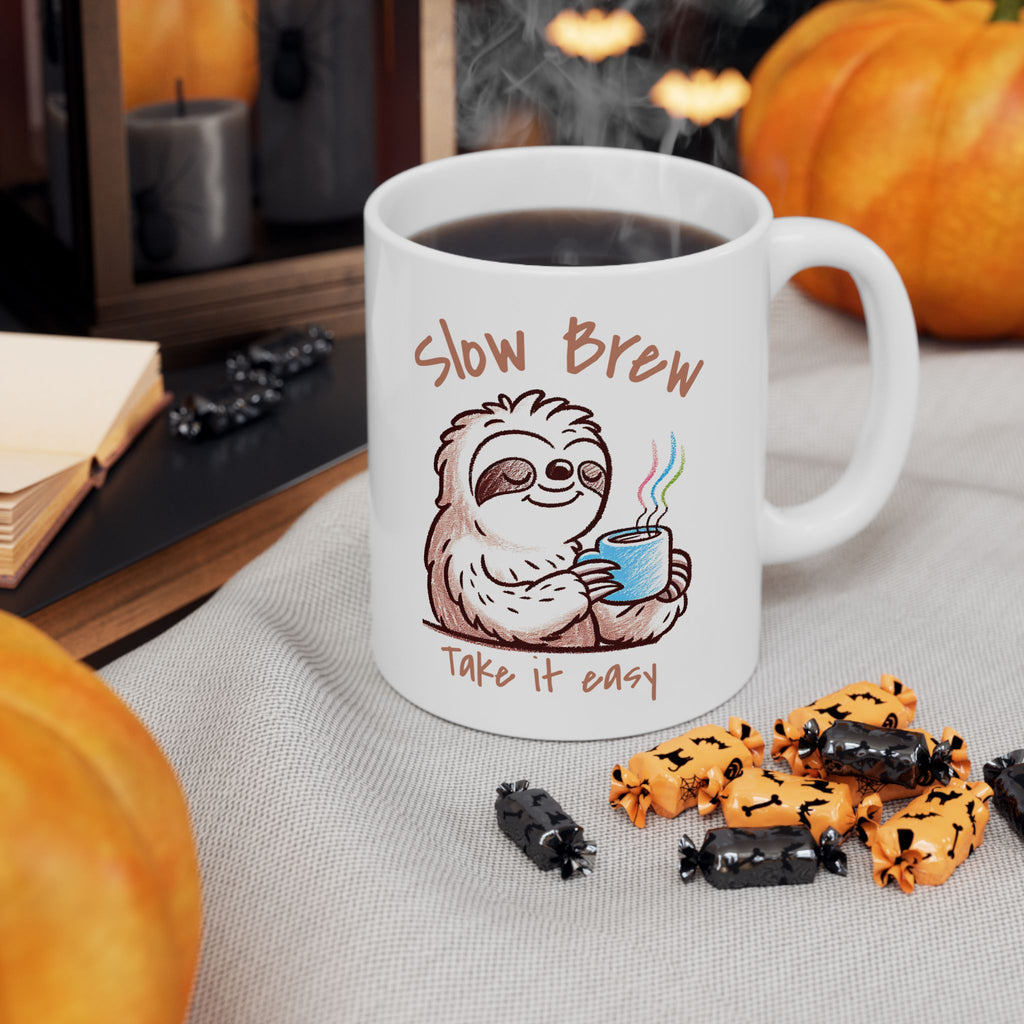 Slow Brew take it easy Ceramic Mug 11oz, Coffee Lovers Mug size 11oz