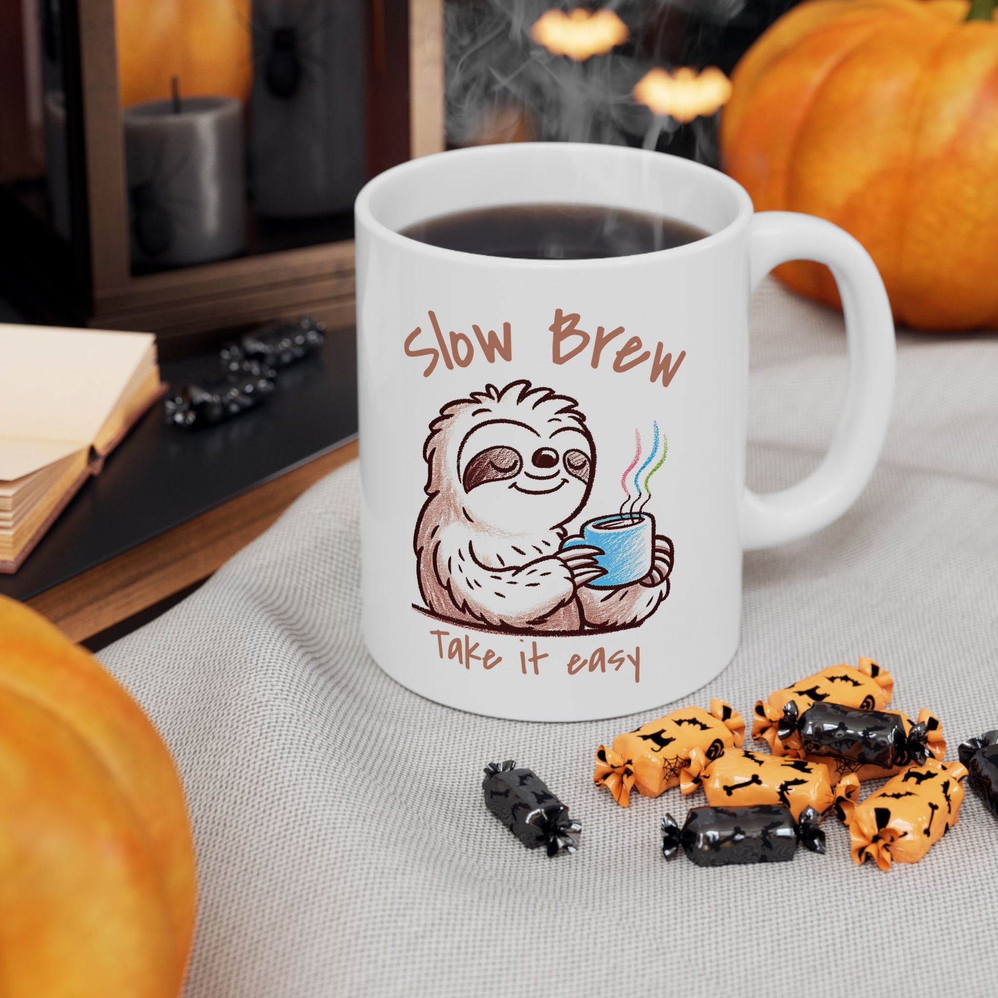 Slow Brew take it easy Ceramic Mug 11oz, Coffee Lovers Mug size 11oz