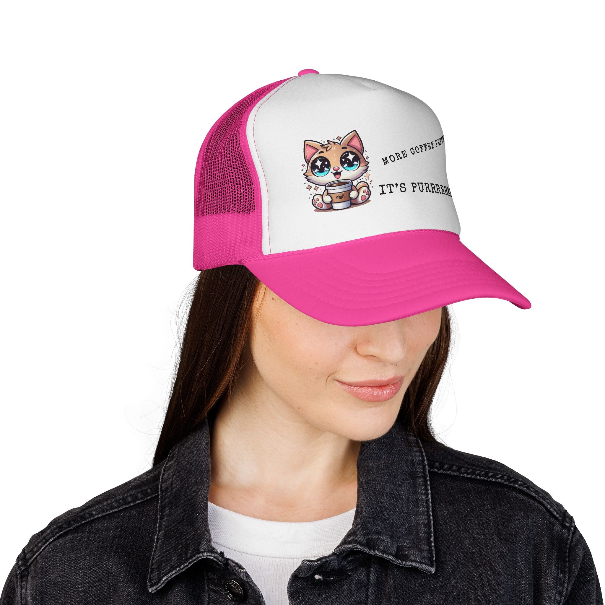 Cute Cat Coffee Trucker Cap - Perfect for Pet Lovers, Outdoor Adventures, Summer Days, Gift for Cat Owners, Stylish Headwear