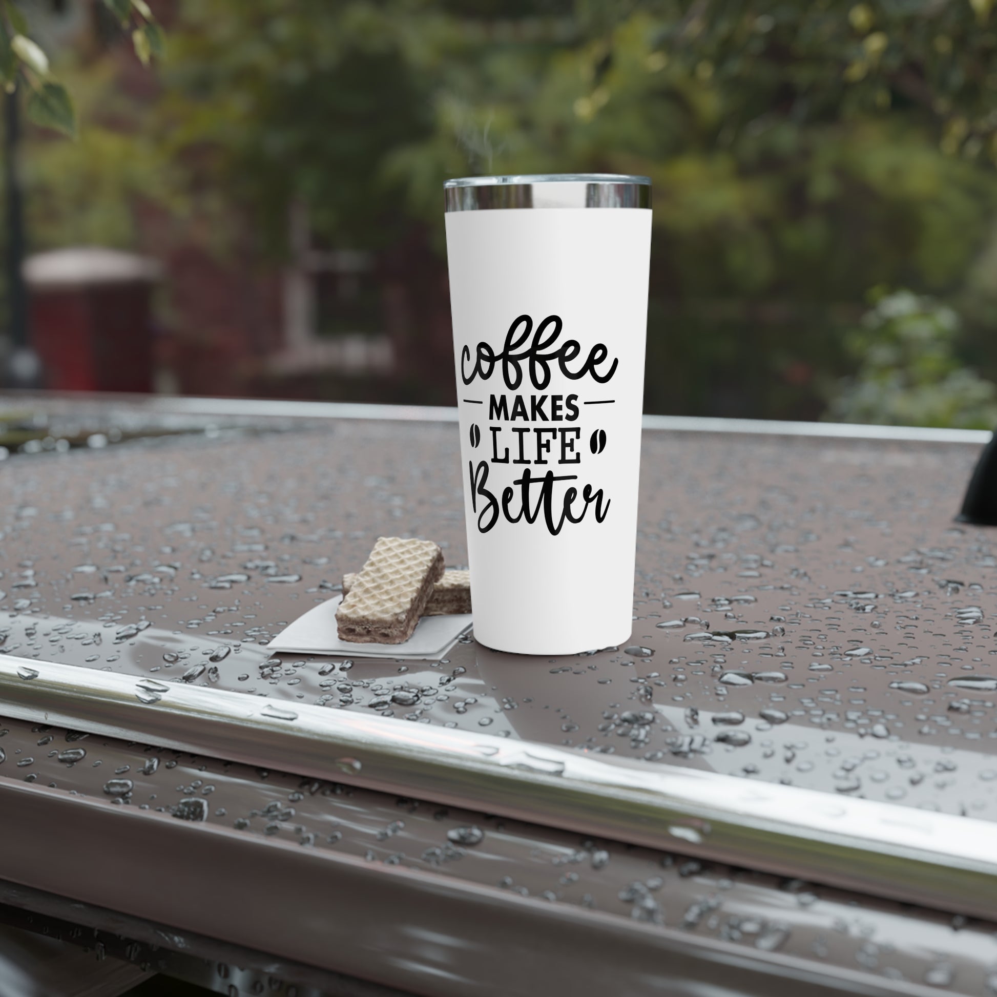 Coffee makes Life Better Copper Vacuum Insulated Tumbler size 22oz, Coffee Lovers Tumbler