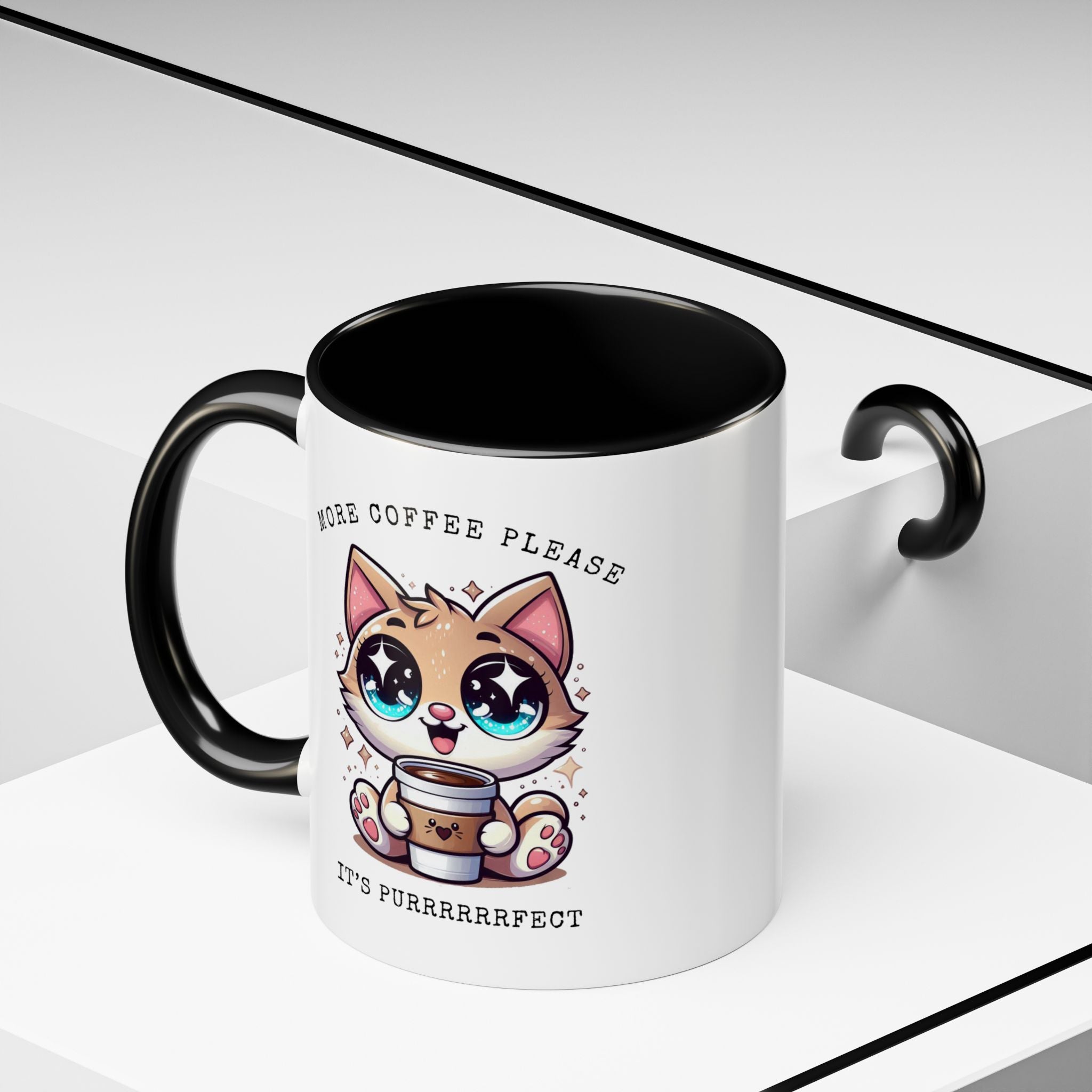 Cute Cat Coffee Mug - More Coffee Please, Adorable Gift for Cat Lovers, Fun Kitchen Decor, Perfect for Birthdays or Holidays