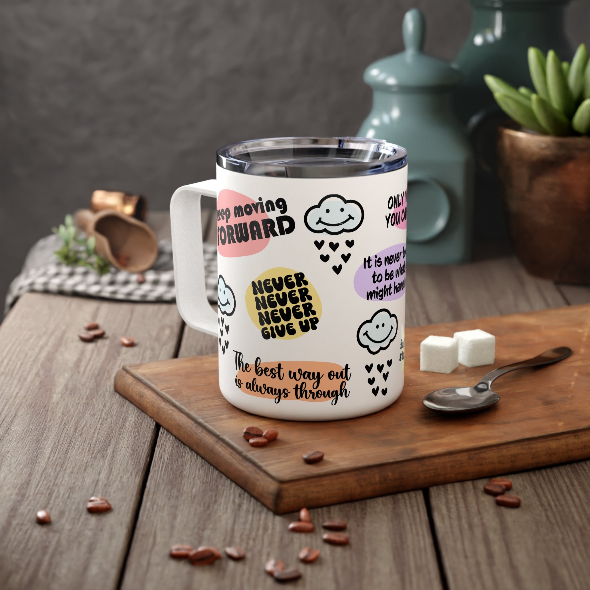Never Give up Insulated Coffee Mug, Mental Health Awareness Cup