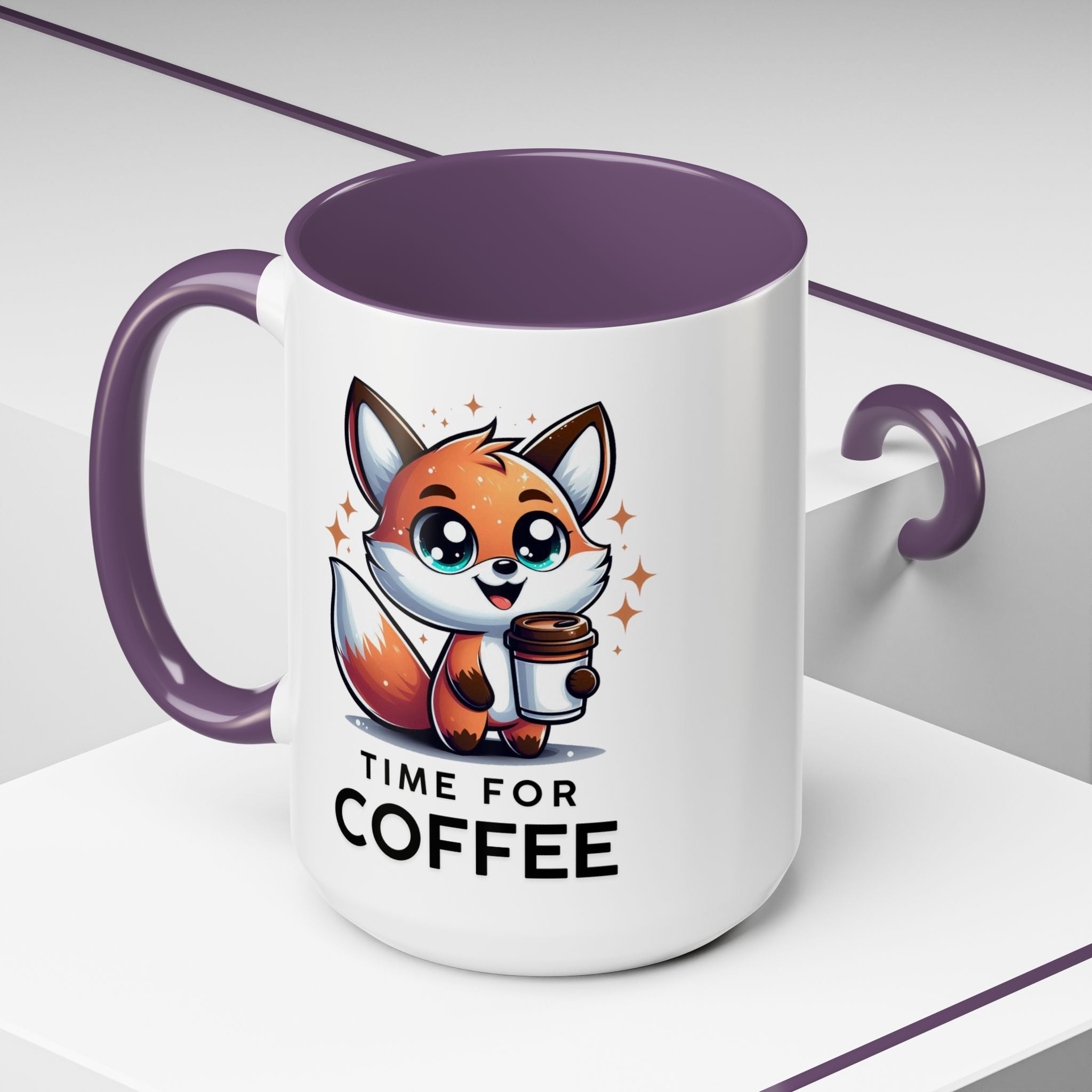 Cute Fox Coffee Mug - Time for Coffee, Animal Lover Gift, Fun Kitchenware, Personalize for Birthdays, Office Decor