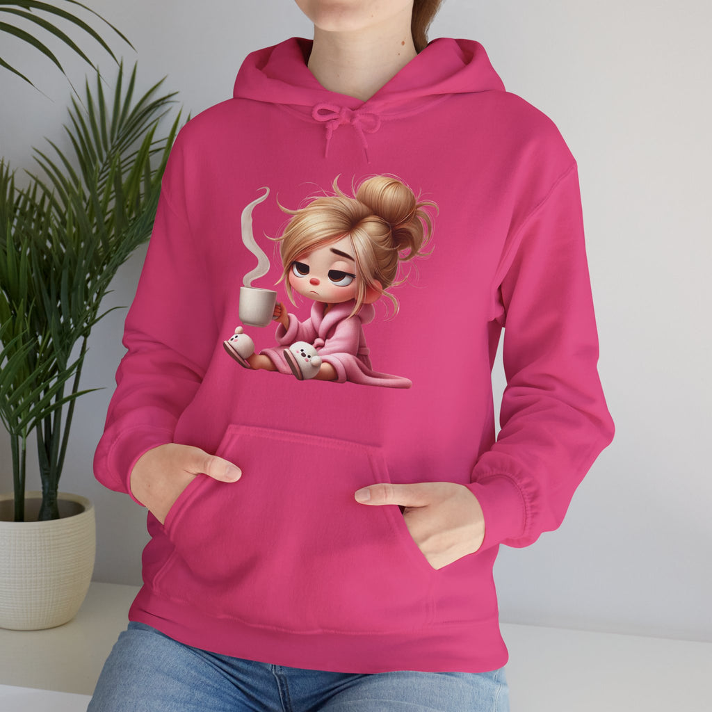 Cozy Illustration Hooded Sweatshirt, Relaxing Hoodie for Coffee Lovers